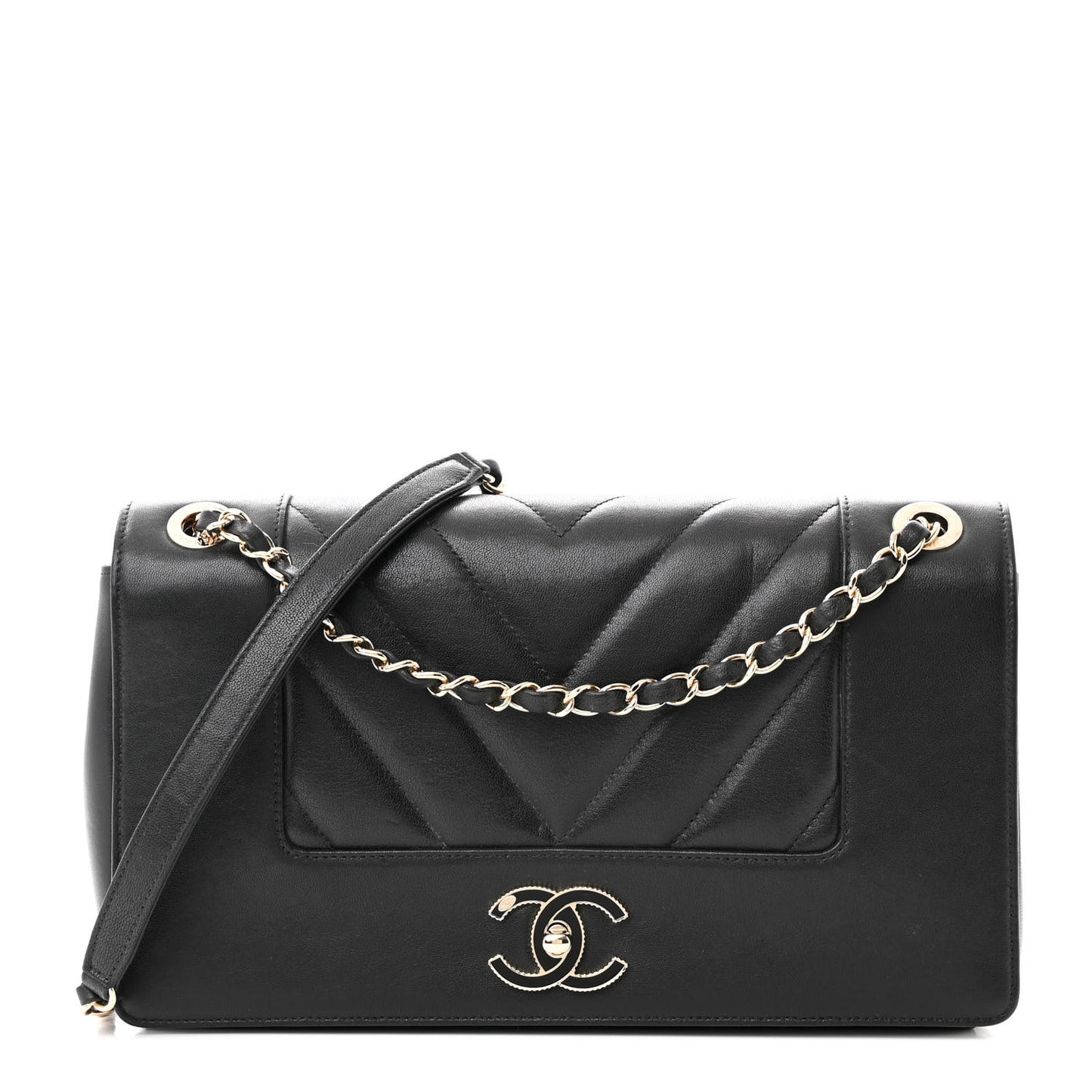 Sheepskin Chevron Quilted Vintage Mademoiselle Flap Black