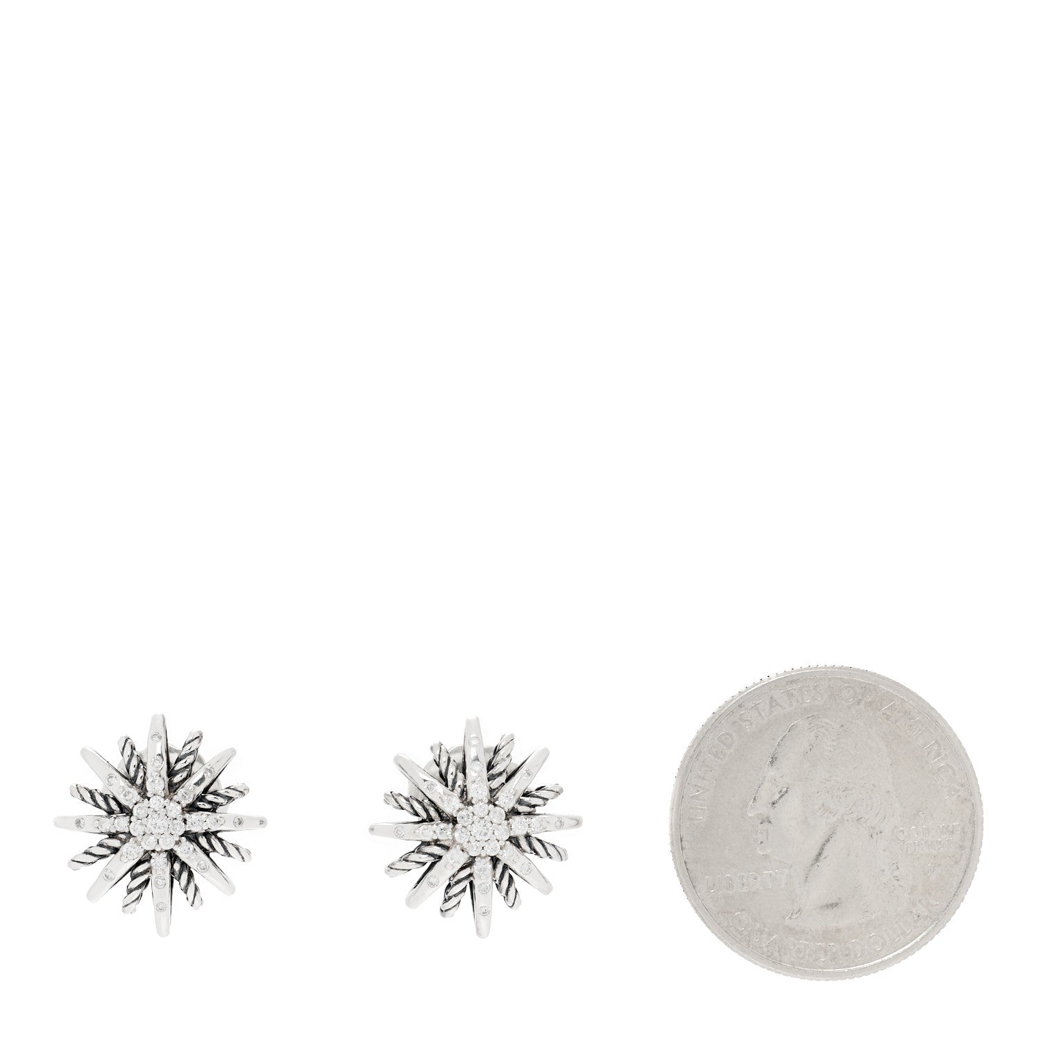 David Yurman Sterling Silver Diamond 16mm Starburst Earrings 2 of 5