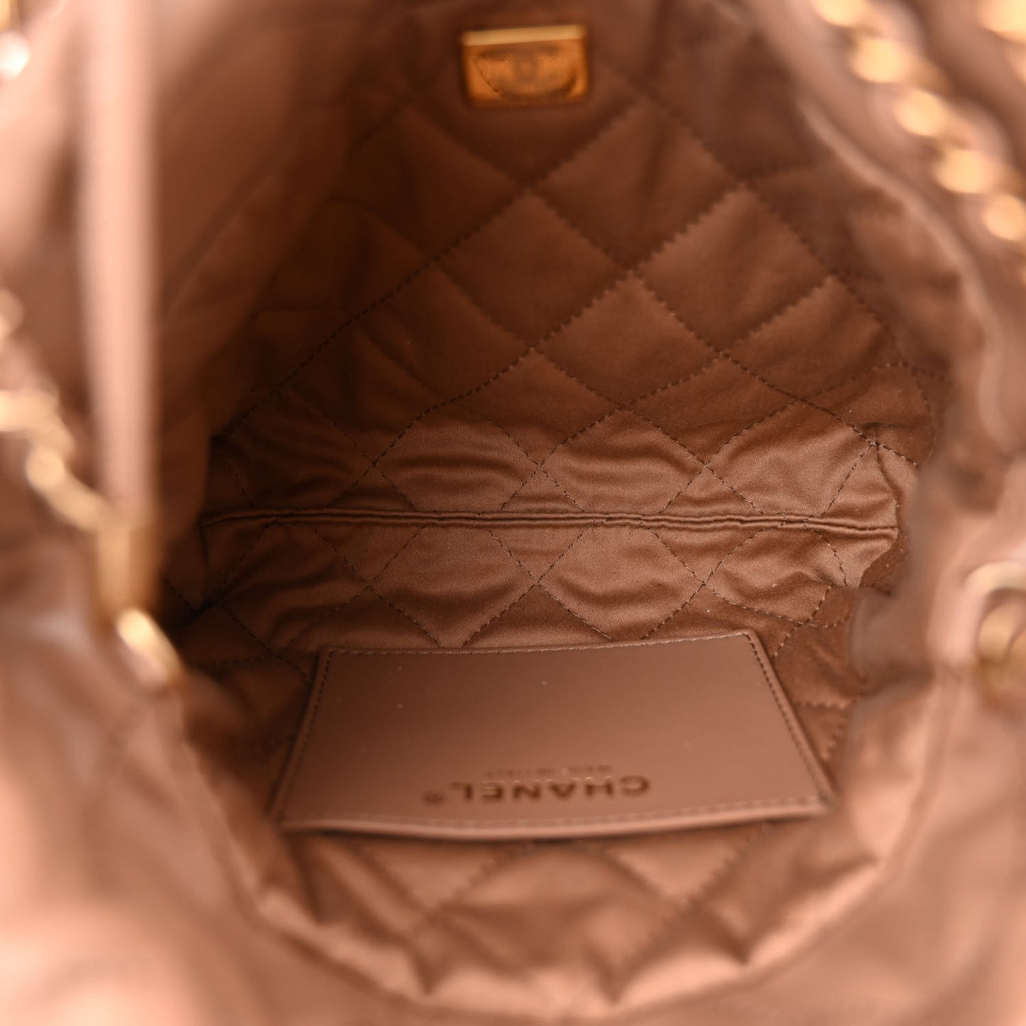 Shiny Calfskin Quilted Mini Chanel 22 Dark Beige