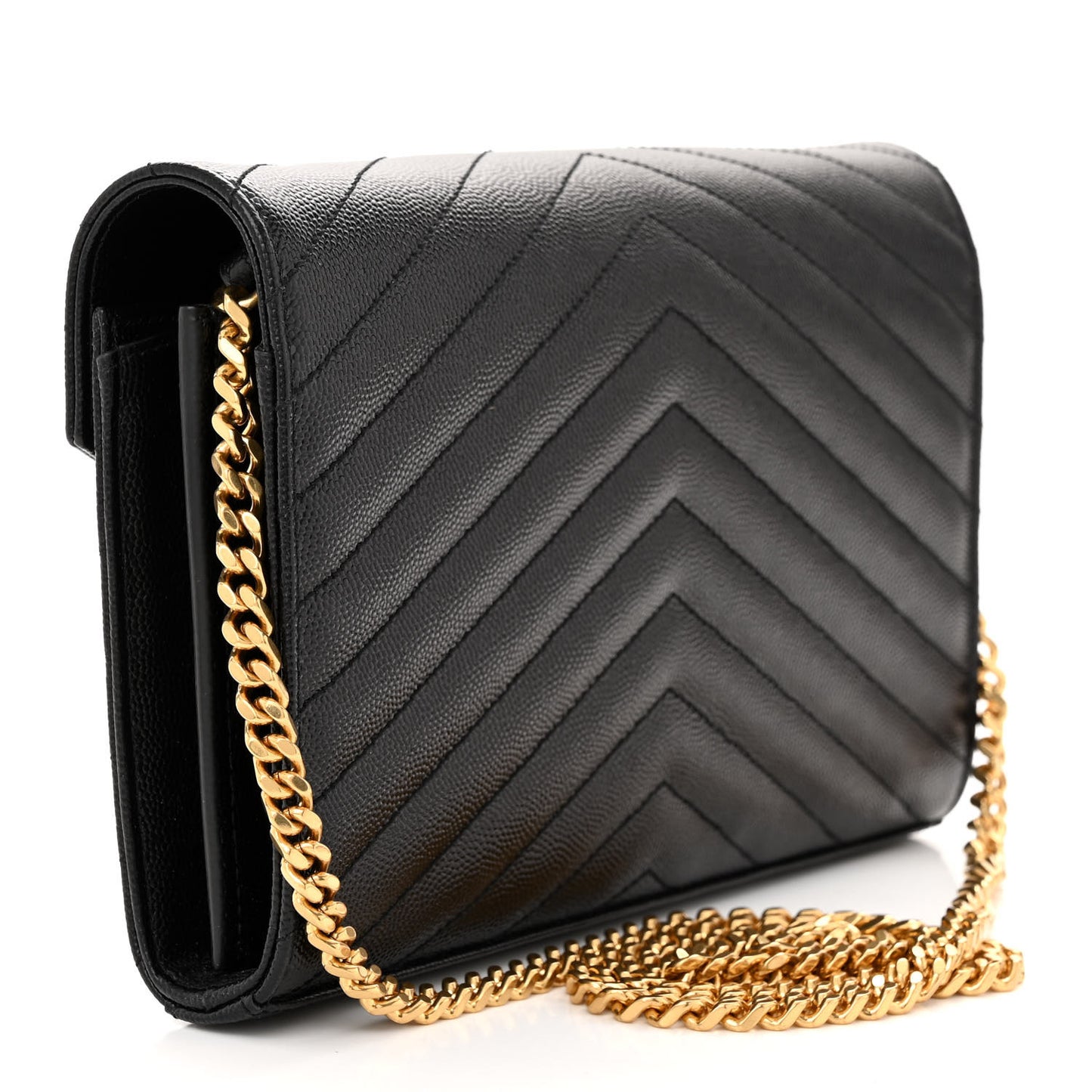 Grain De Poudre Matelasse Chevron Monogram Chain Wallet Black