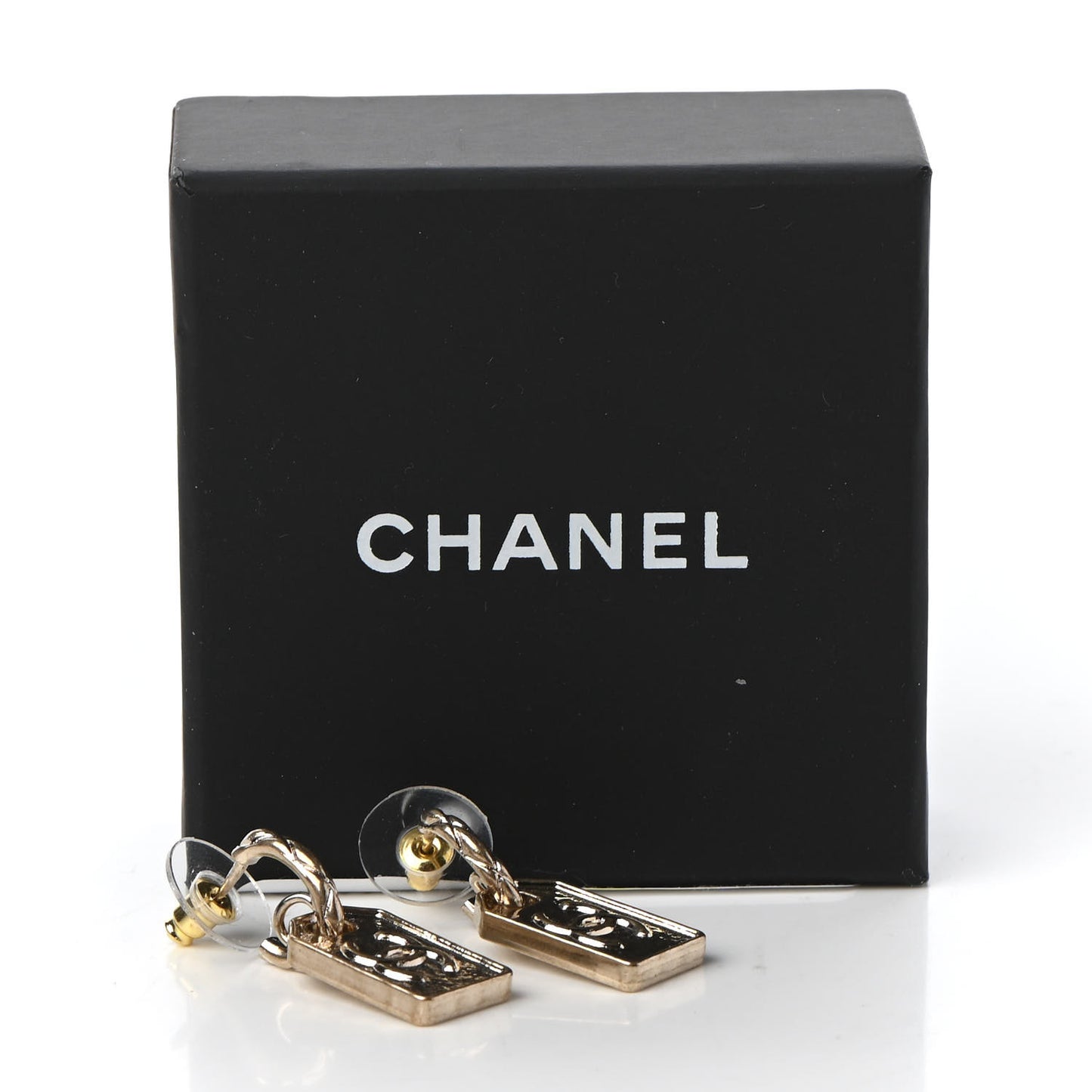 CC Tag Drop Earrings Gold