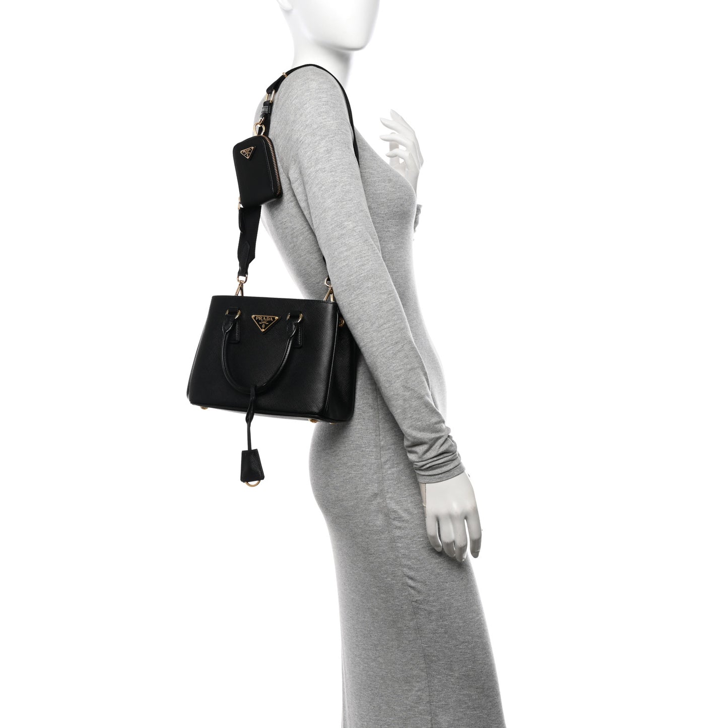 Saffiano Lux Micro Galleria Shoulder Bag Black
