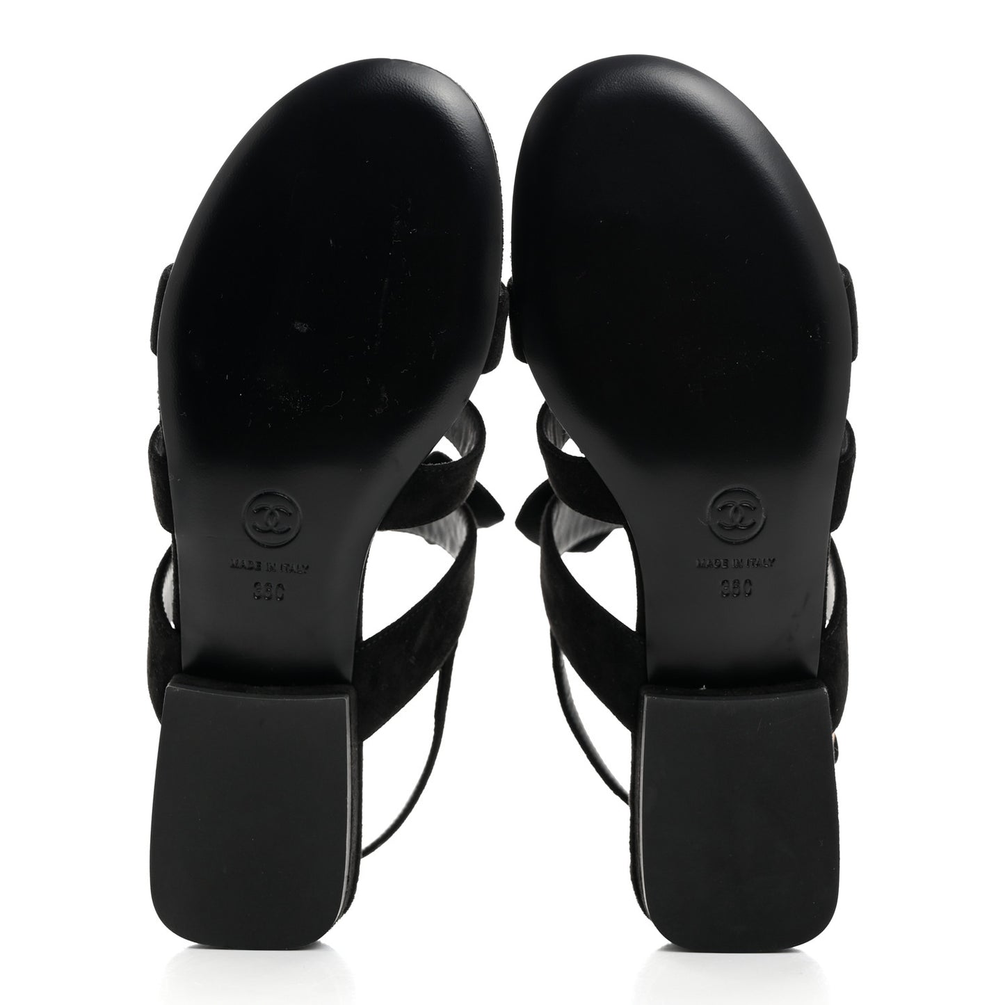Grosgrain Chain CC Logo Bow Sandals 36 Black