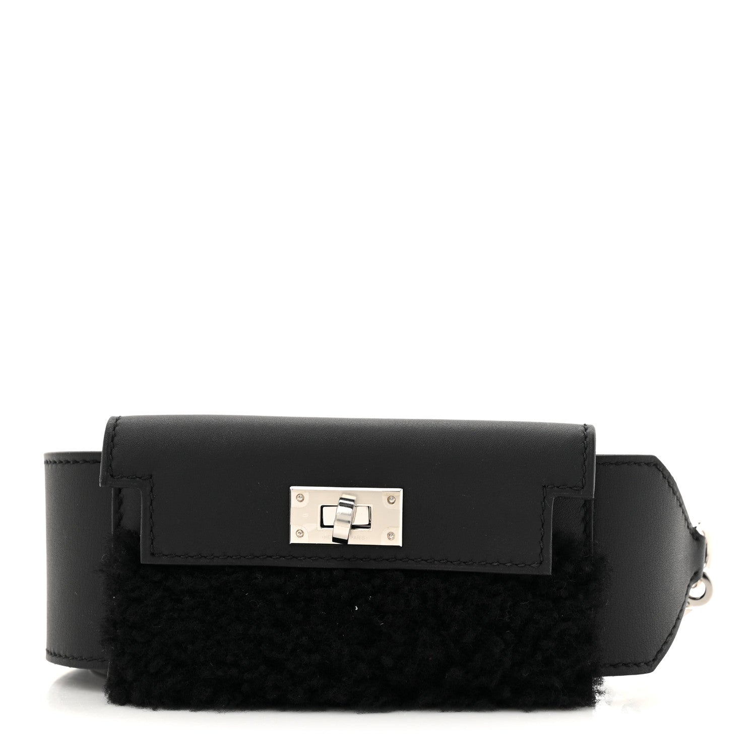Hermes Swift Shearling Pocket Kelly Shoulder Strap Black 1 of 6