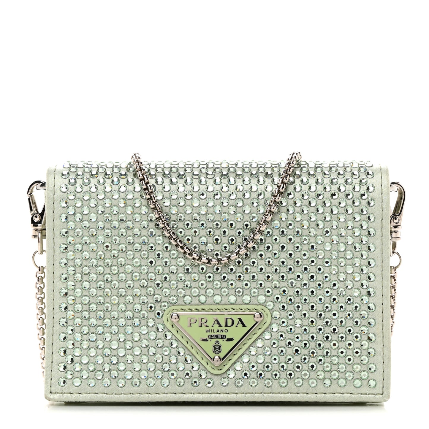 Satin Crystal Metal Triangle Logo Card Holder With Strap Acqua