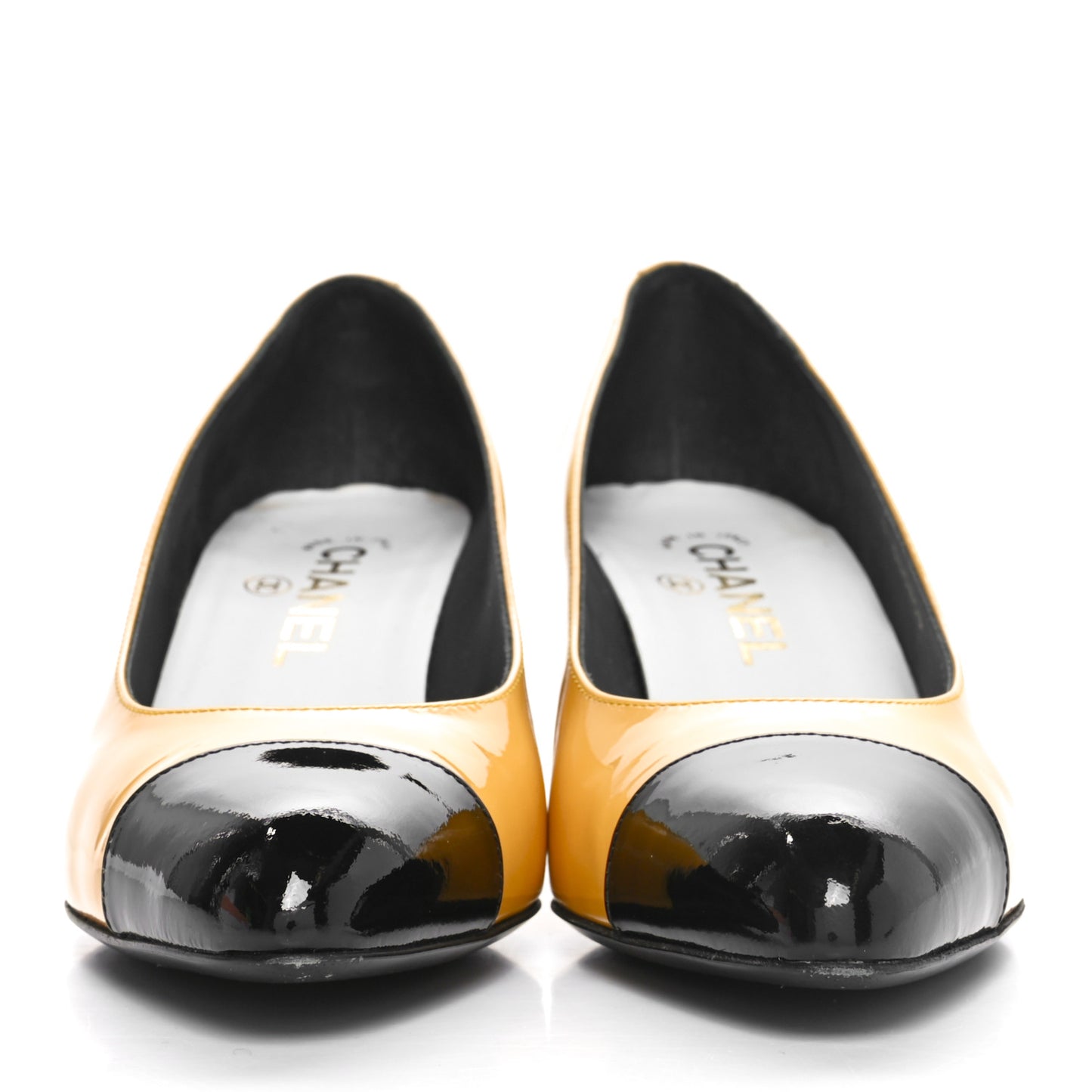 Patent Calfskin Pumps 38 Black Yellow