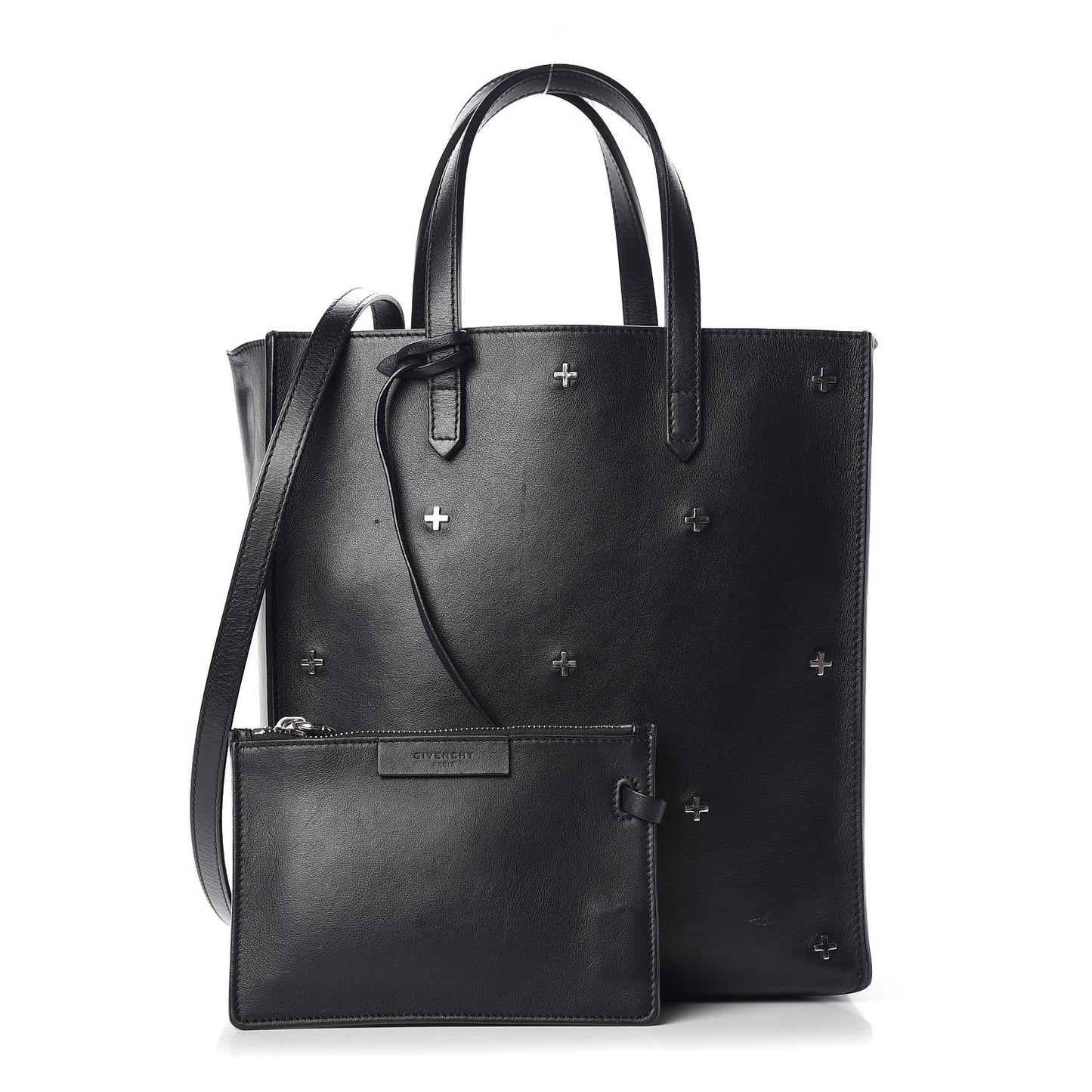 Calfskin Stud Embellished Small Stargate Shopper Tote Black