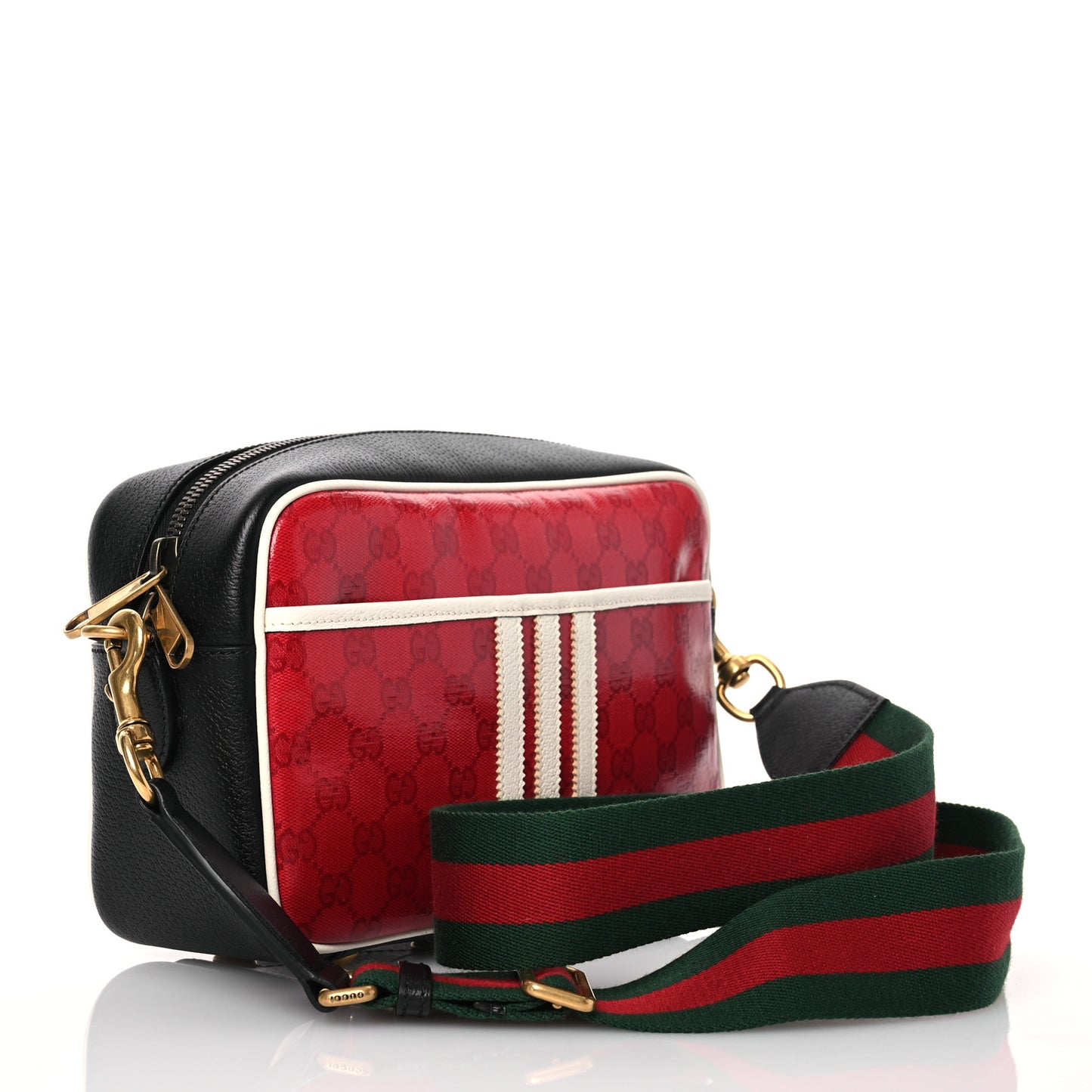 X ADIDAS Crystal Vintage Monogram Textured Dollar Calfskin Web Trefoil Logo Small Messenger Bag Hibiscus Red Off White Black