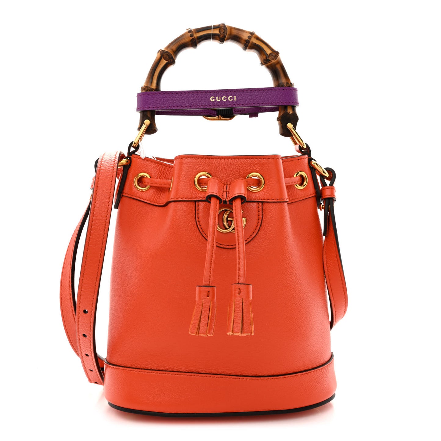 Softy Wonka Textured Dollar Calfskin Mini Diana Bucket Bag Deep Orange Spicy Cyclamin