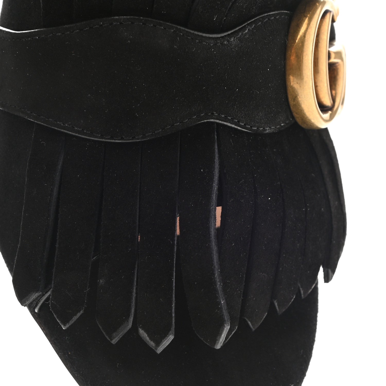 Gucci Kid Scamosciato GG Marmont Fringe 75mm Slide Sandals 39.5 Black 8 of 9