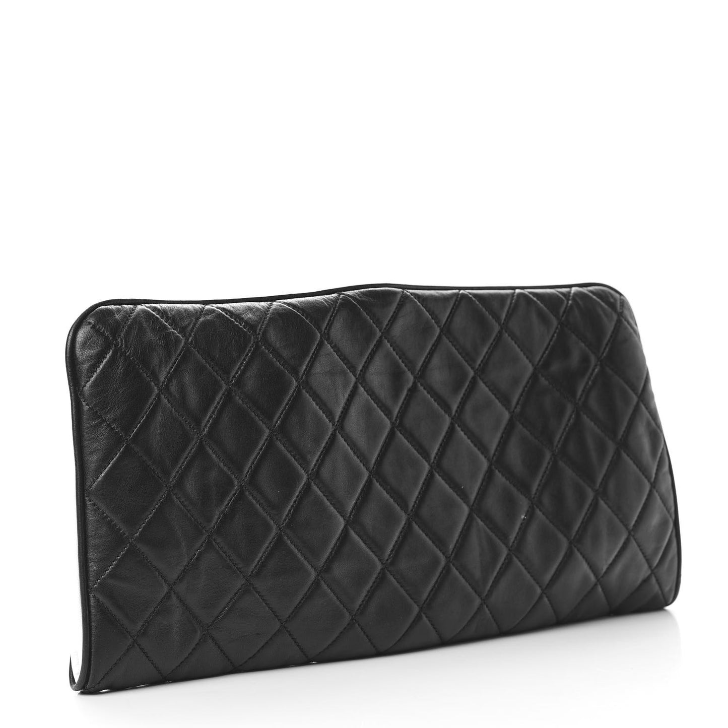 Lambskin Quilted Pearl Kiss Lock Clutch Black White