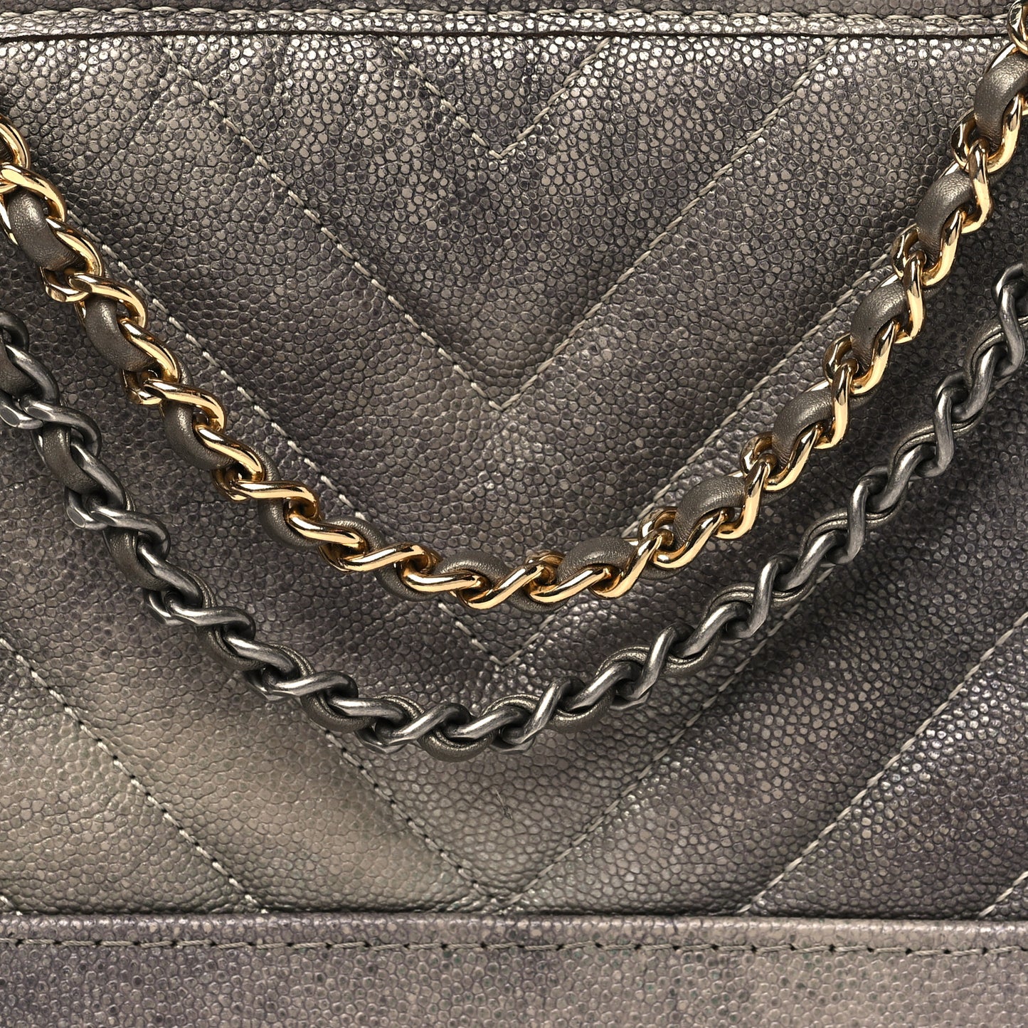 Metallic Caviar Chevron Quilted Small Gabrielle Hobo Light Silver Gold