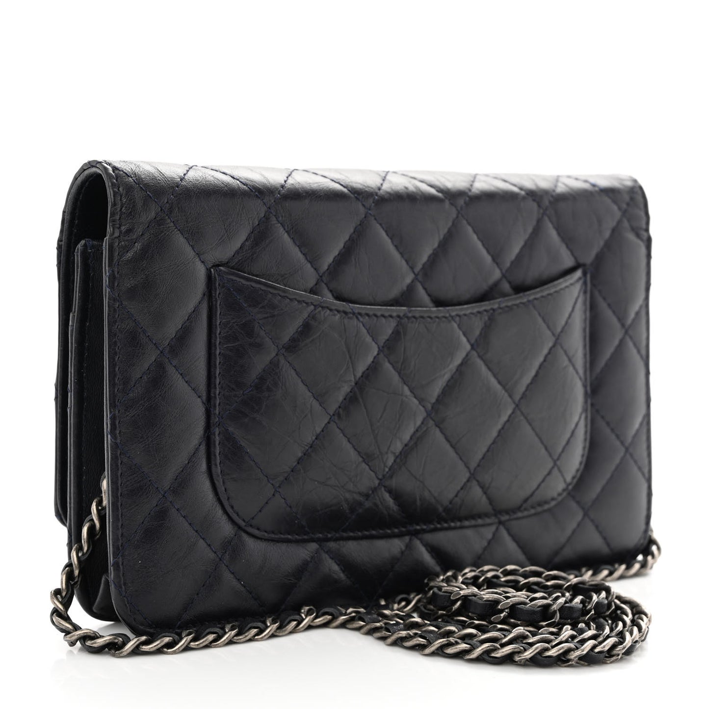 Aged Calfskin Quilted Reissue Wallet On Chain WOC Navy