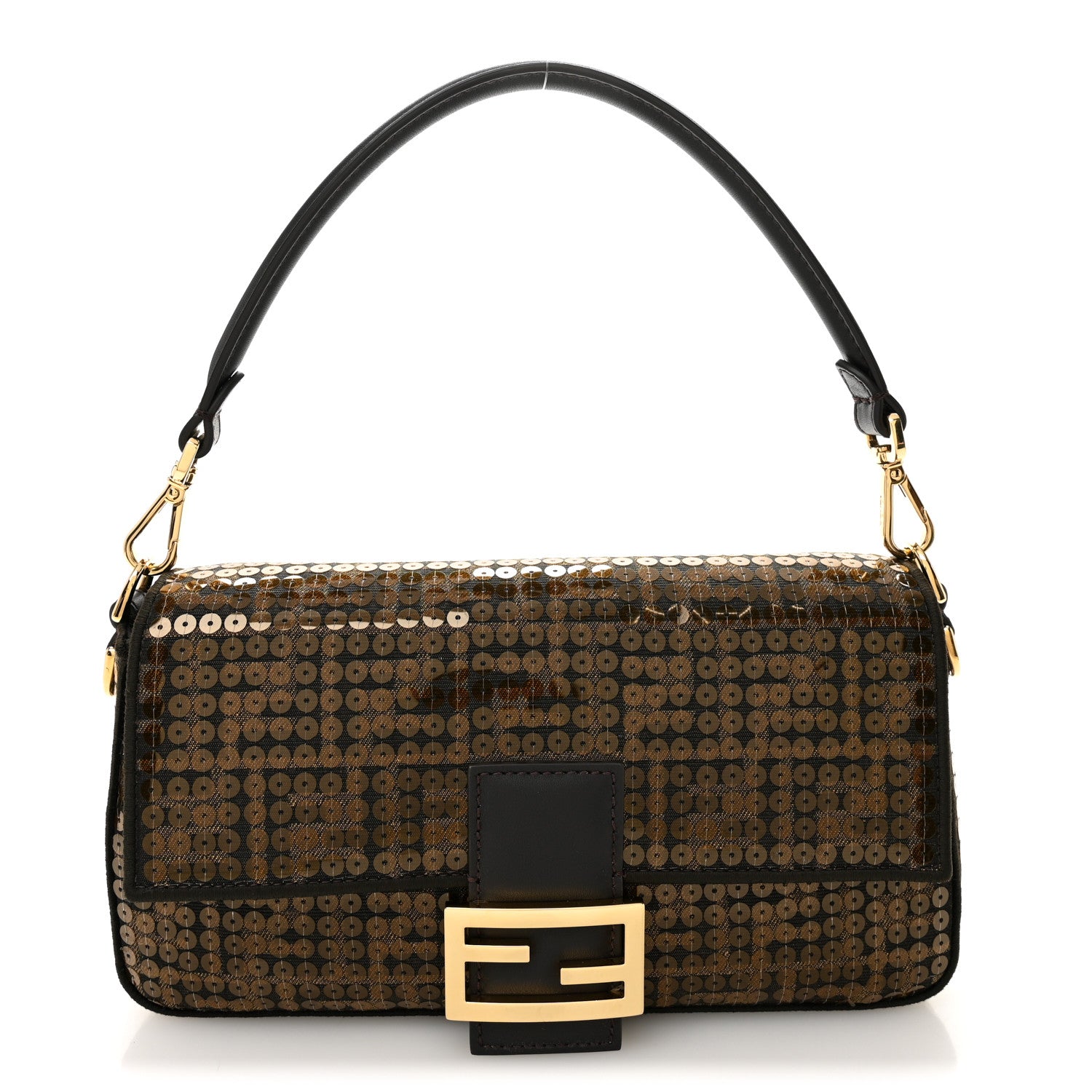 Fendi Fabric Jacquard Paillettes Vitello Seta FF 1974 Baguette