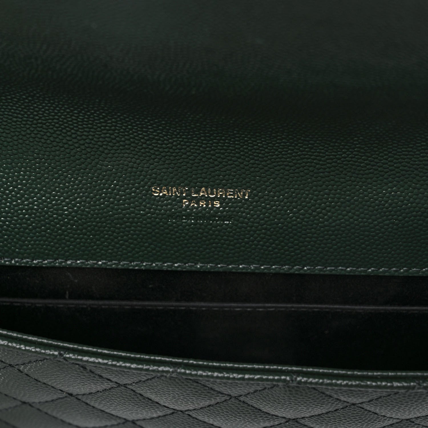 Saint Laurent Grain De Poudre Textured Mixed Matelasse Triquilt Monogram Clutch Vert Fonce 6 of 11