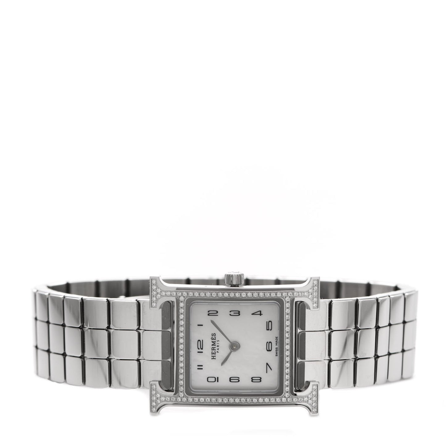 Stainless Steel Diamond Bezel Mother of Pearl 21mm Heure H Hour Quartz Watch