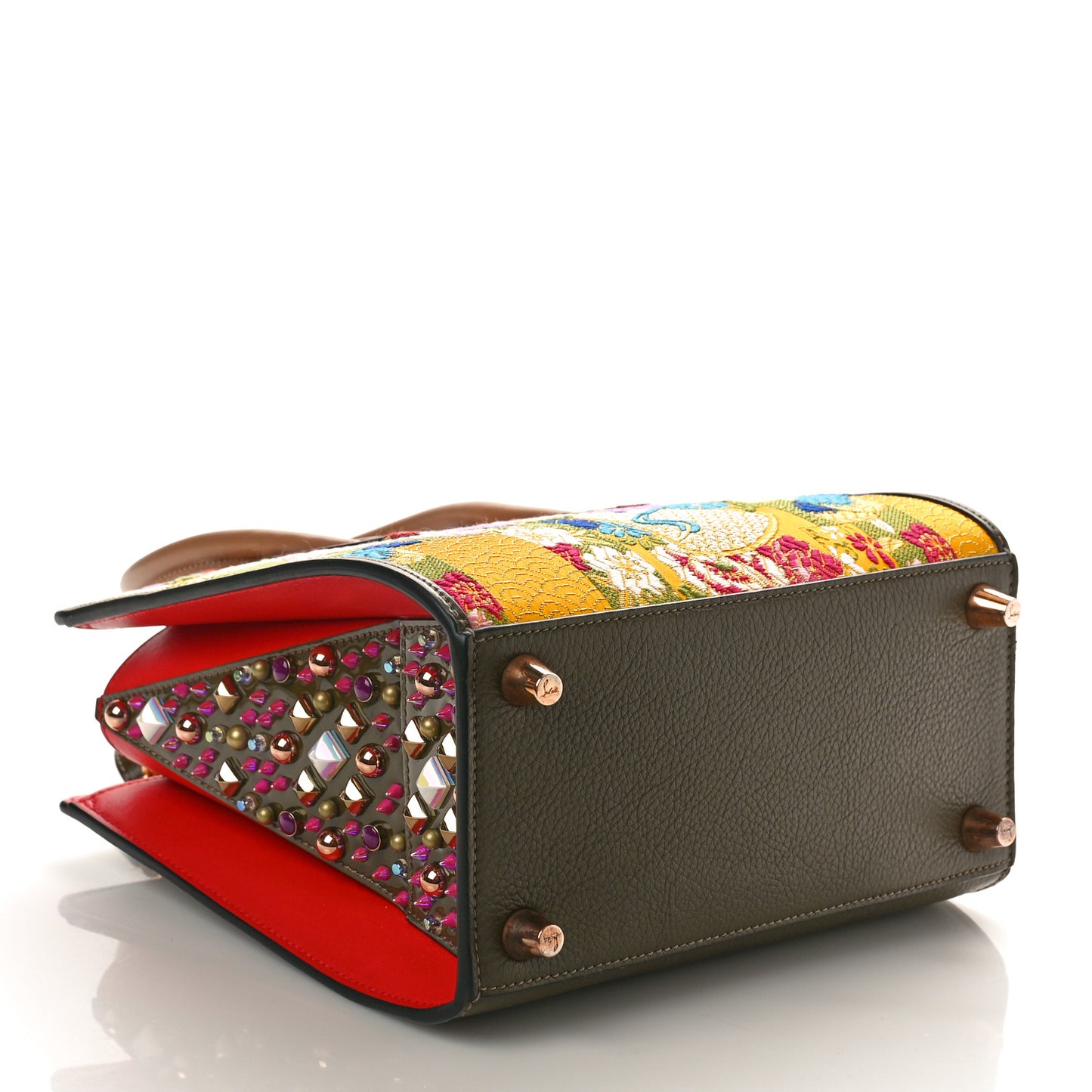 Calfskin Embroidered Beaded Small Paloma Multicolor Brown