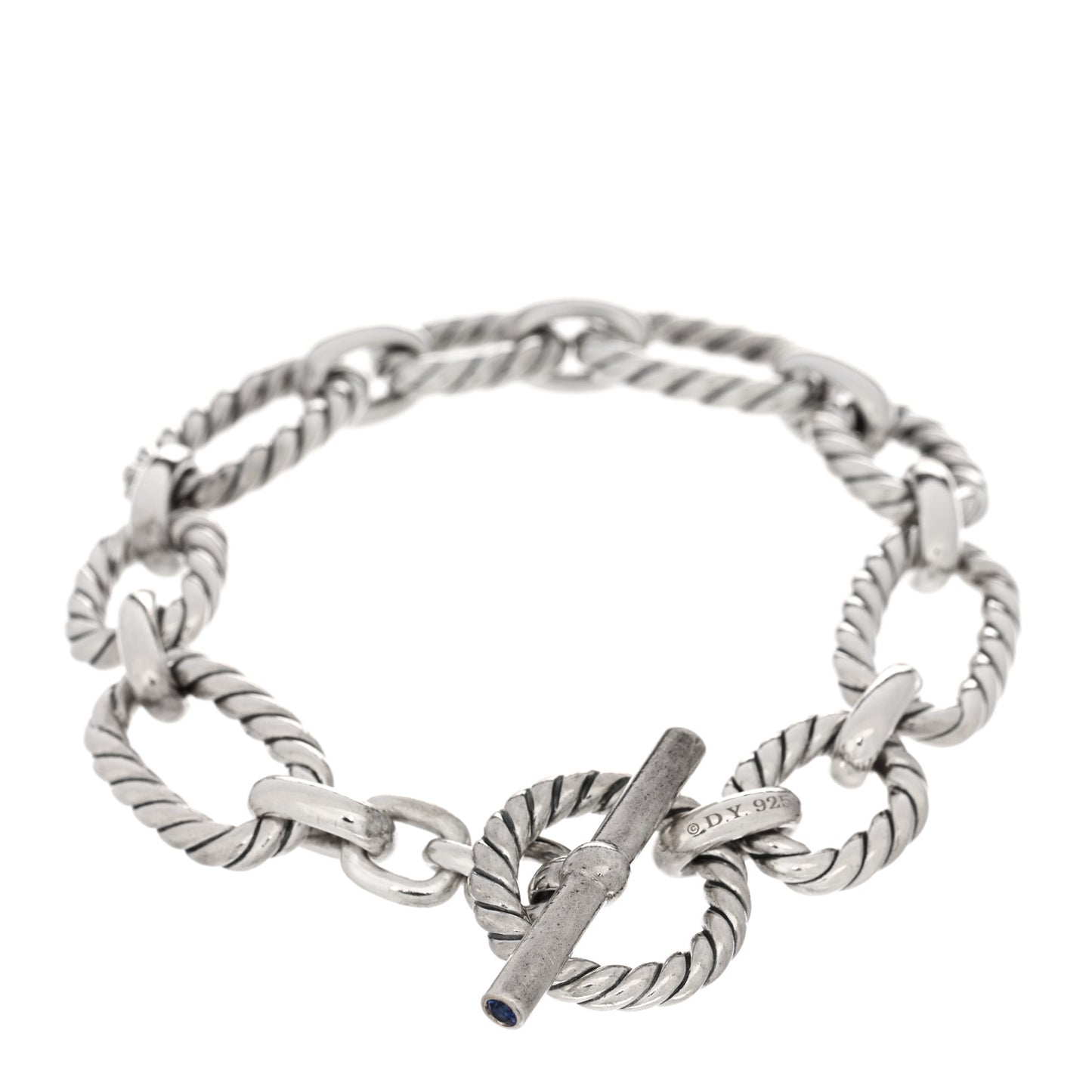 Sterling Silver Blue Sapphire 12.5mm Cushion Link Bracelet