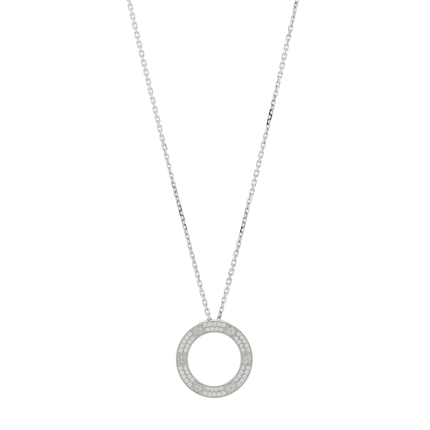 18K White Gold Diamond LOVE Paved Necklace