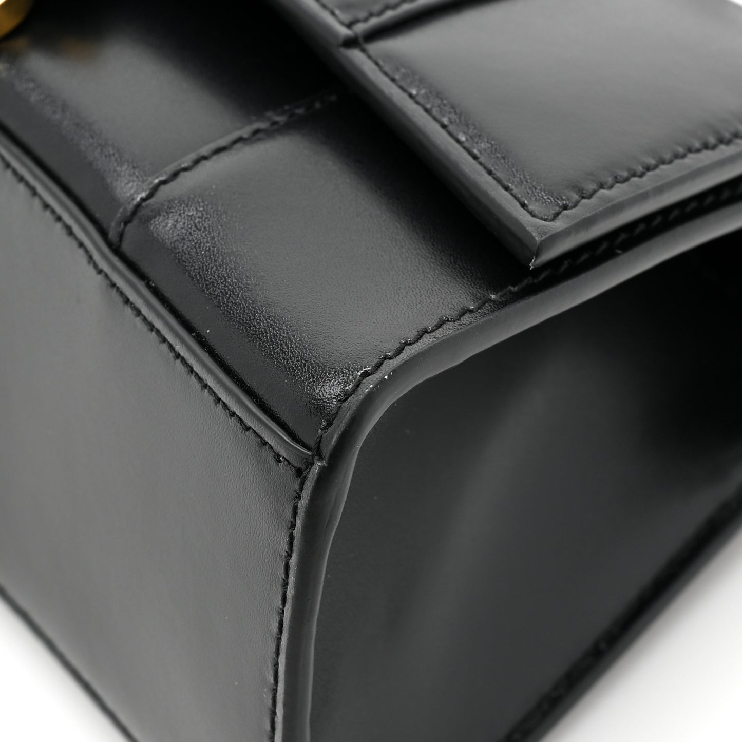 Shiny Box Calfskin Hourglass Top Handle Bag XS Black