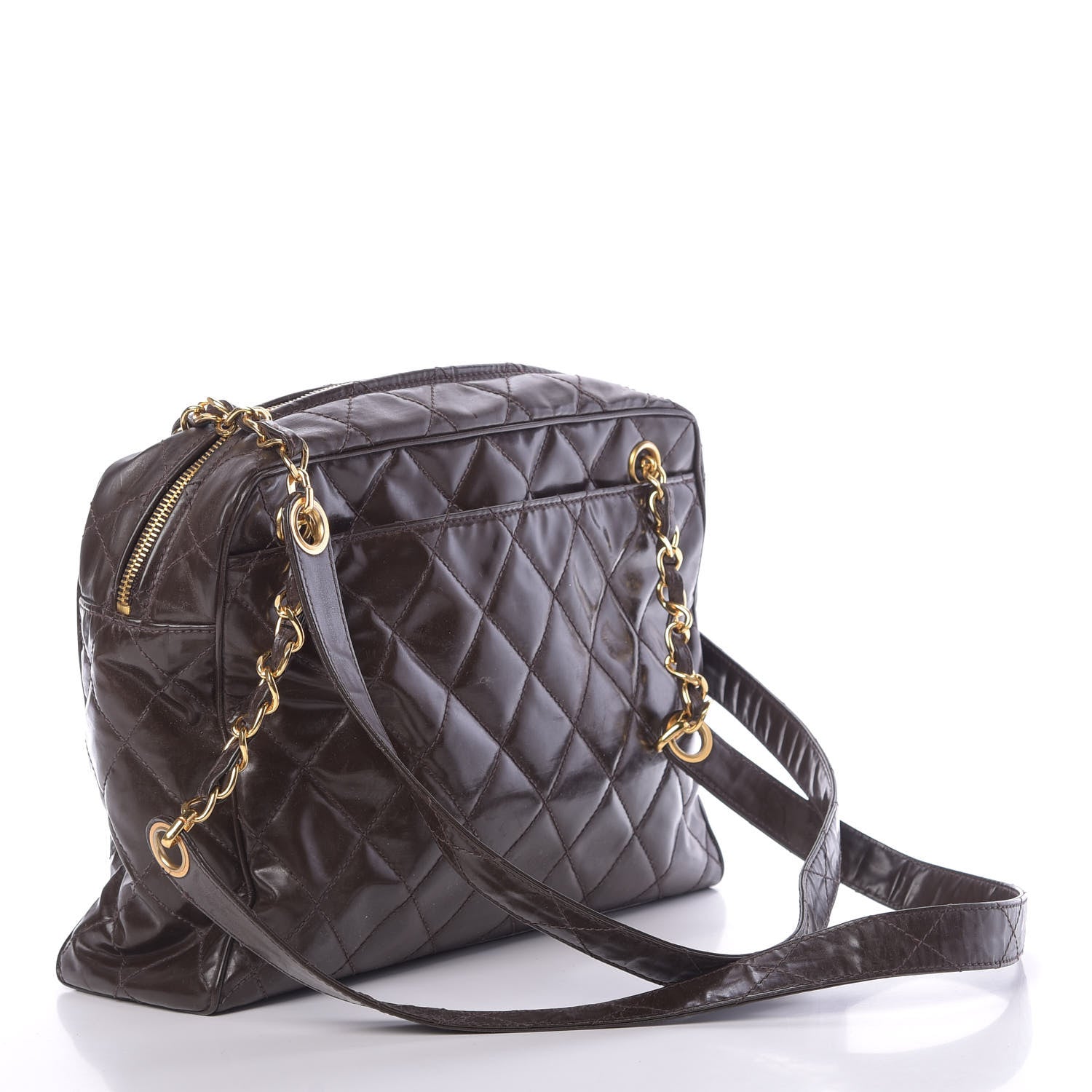 Chanel Patent Quilted Shoulder Bag Brown 3 of 15