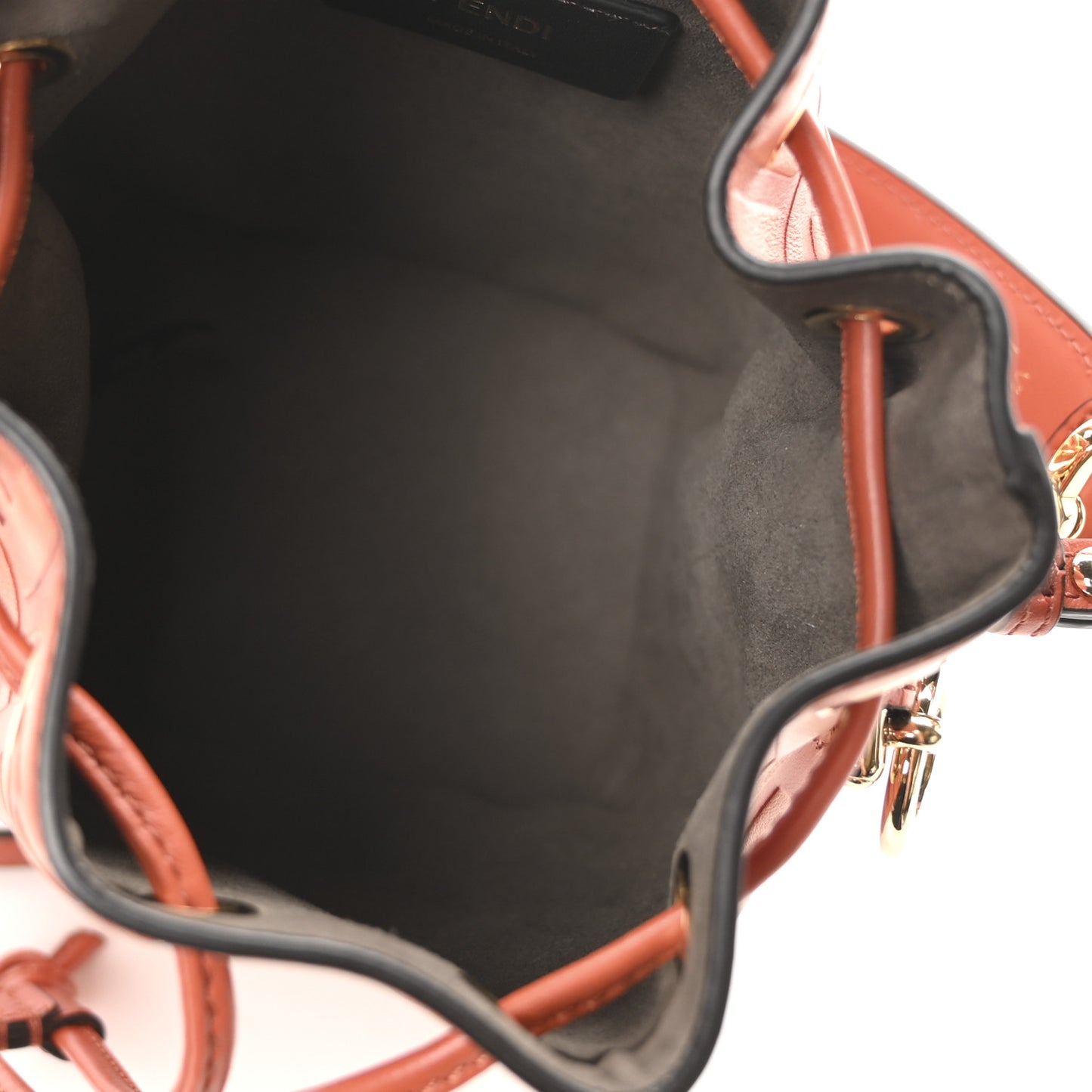 Vitello Termosport F is Fendi FF 1974 Embossed Mini Mon Tresor Bucket Bag Brick