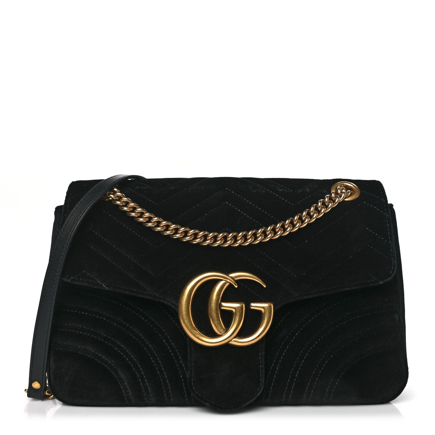 Gucci Velvet Matelasse Medium GG Marmont Shoulder Bag Black 1 of 9