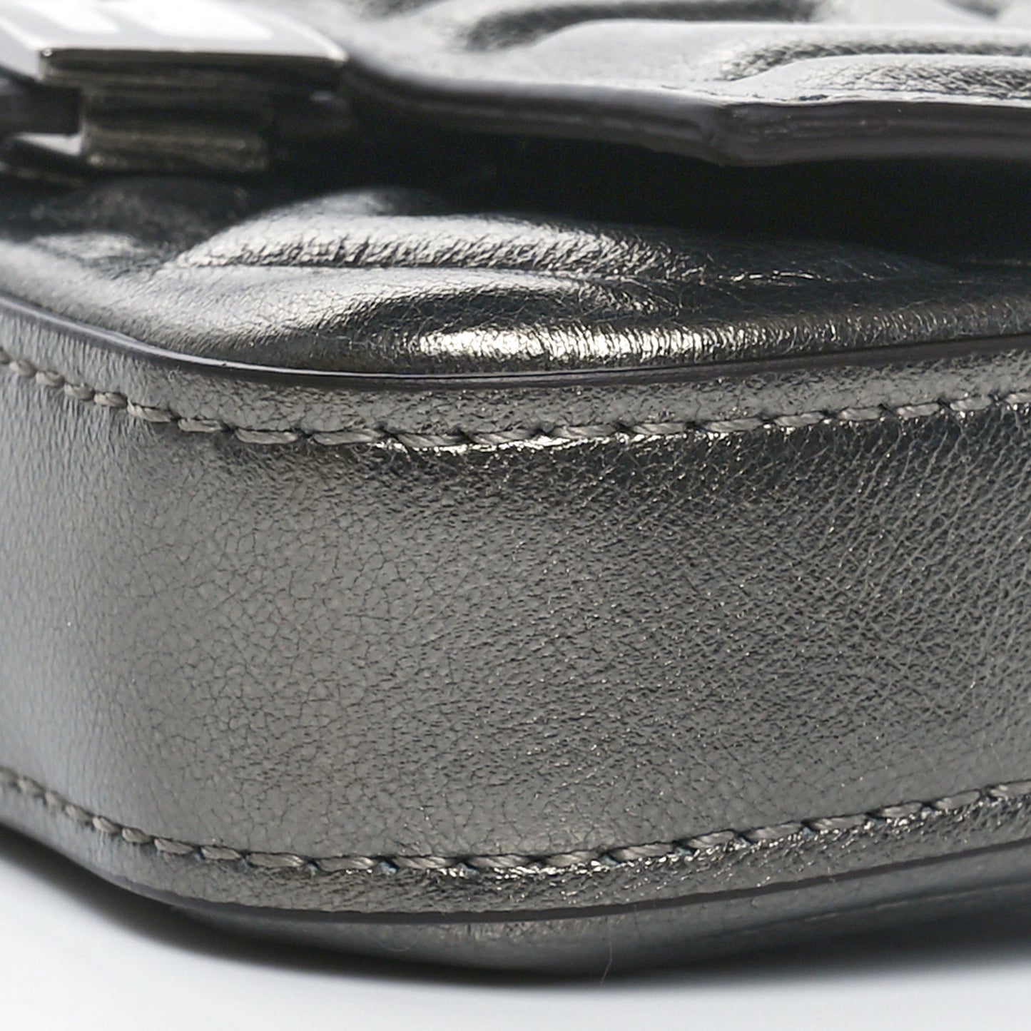 Vitello Catalan Mirror FF 1974 Embossed Nano Baguette Charm Graphite