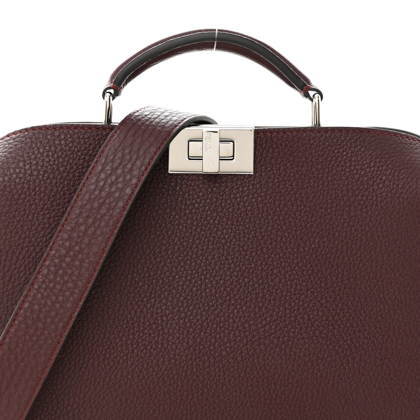Cuoio Romano Vitello Cover Glazed Fabric Bi-Color FF 1974 Mini Peekaboo I SEE U Satchel Granada Tartufo Burgundy Tobacco Moro