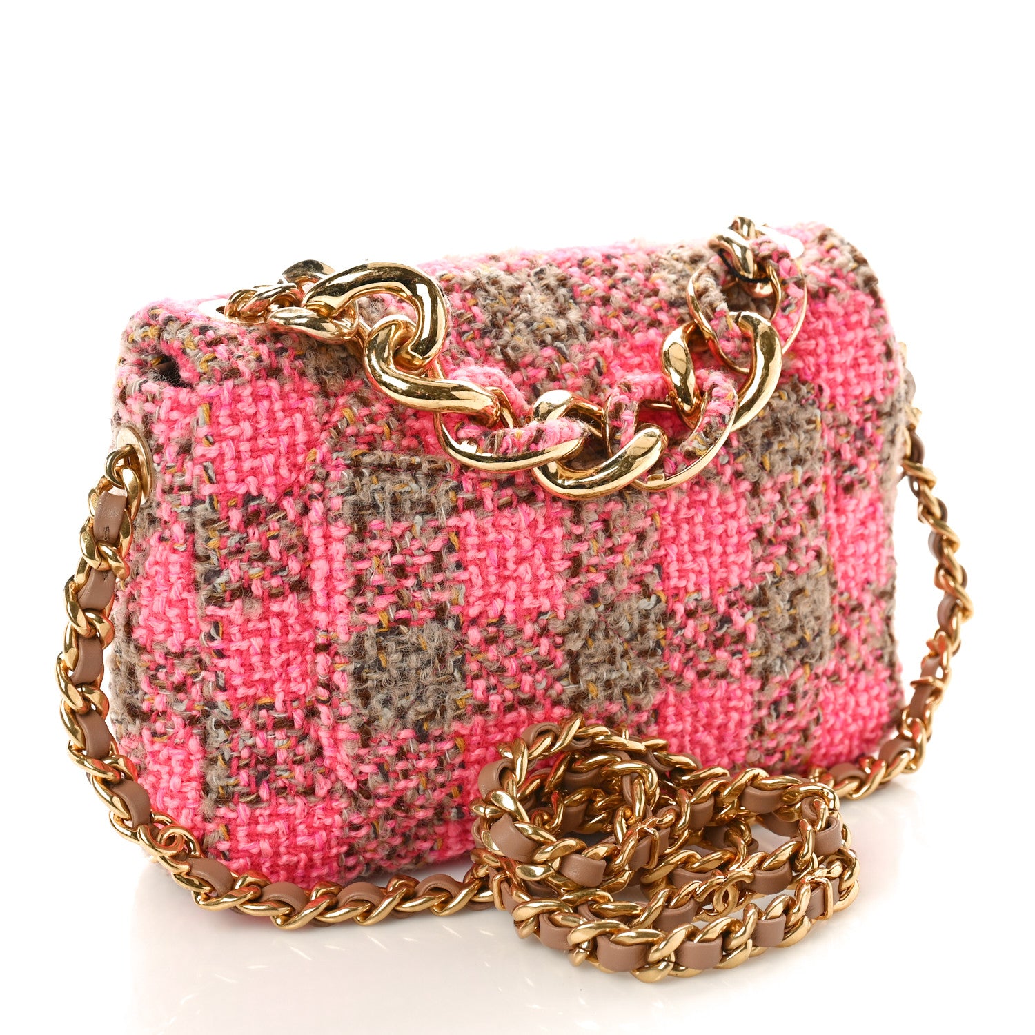 Chanel Wool Tweed Quilted Small Elegant Chain Flap Pink Brown 3 of 11