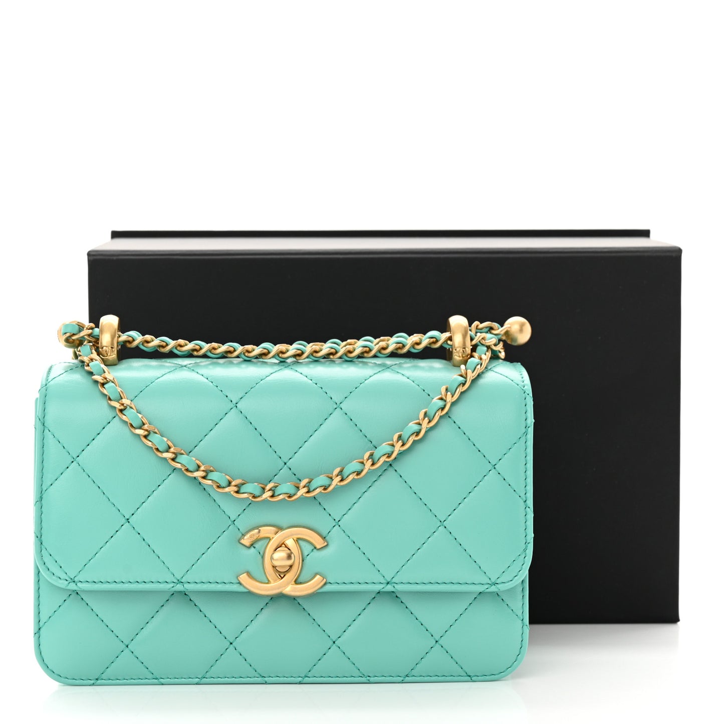 Calfskin Quilted Mini Perfect Fit Flap Turquoise