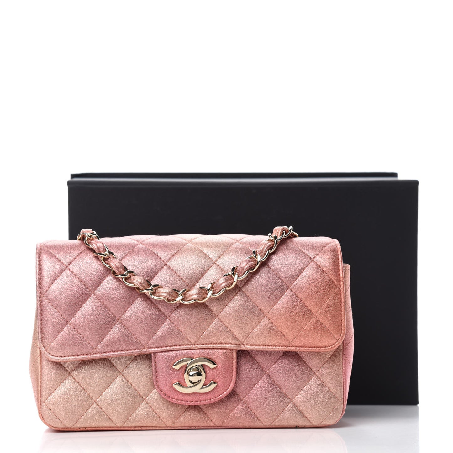 Metallic Lambskin Quilted Ombre Mini Rectangular Flap Pink