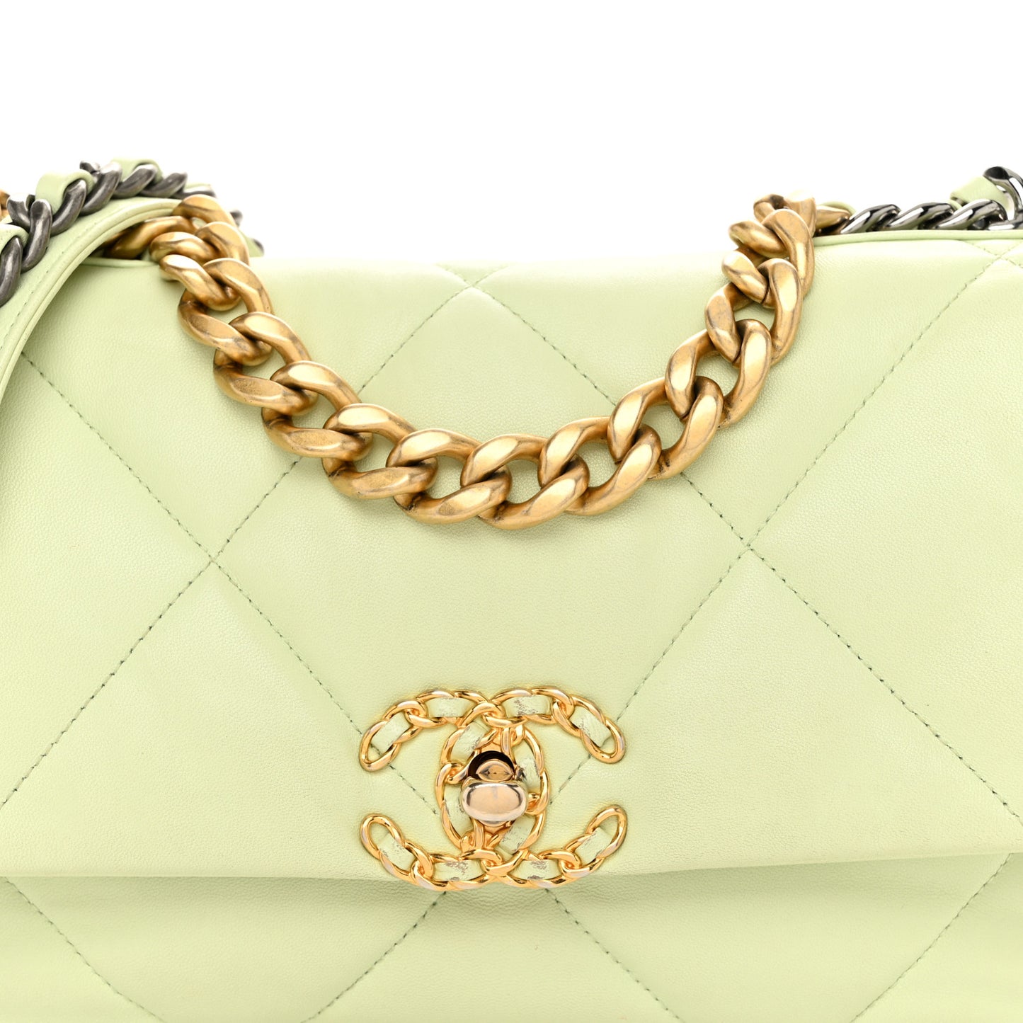 Lambskin Quilted Medium Chanel 19 Flap Light Green