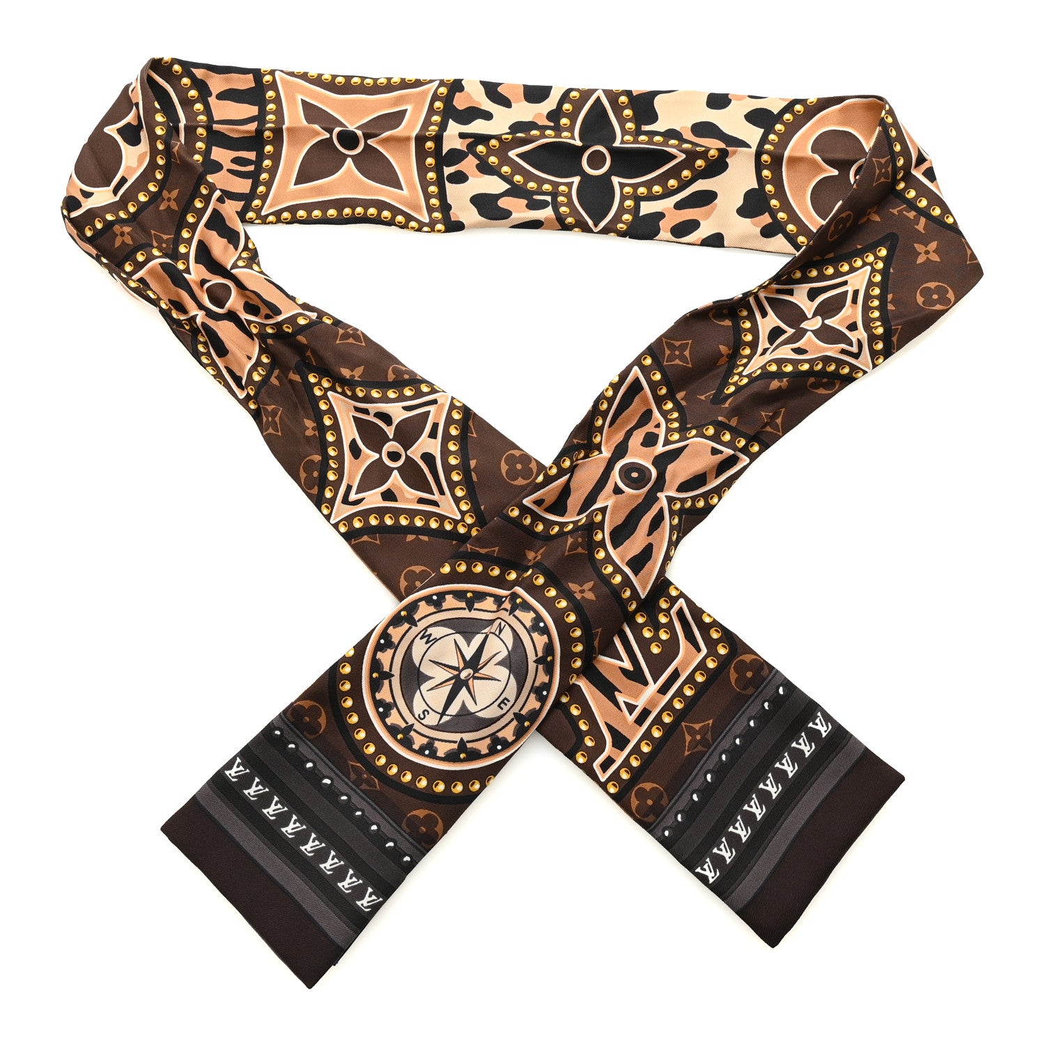 ヴォンテージLOUIS VUITTON ブラウンモノグラムスカーフ Louis Vuitton Silk Monogram LV World Bandeau Brown 1851725