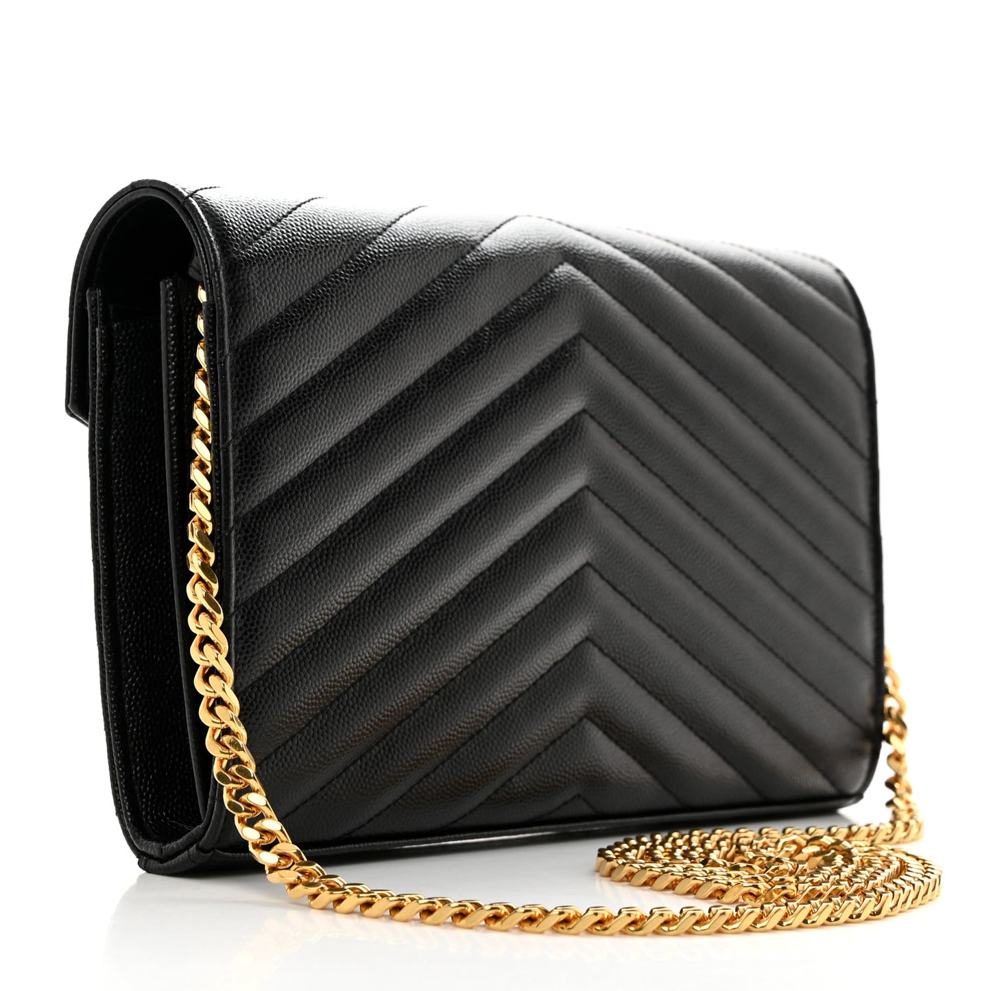 Grain De Poudre Matelasse Chevron Monogram Chain Wallet Black
