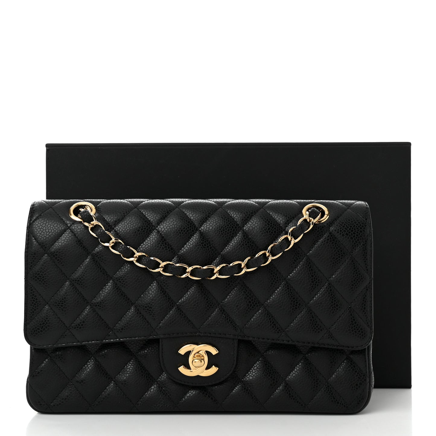 Caviar Quilted Medium Double Flap Black