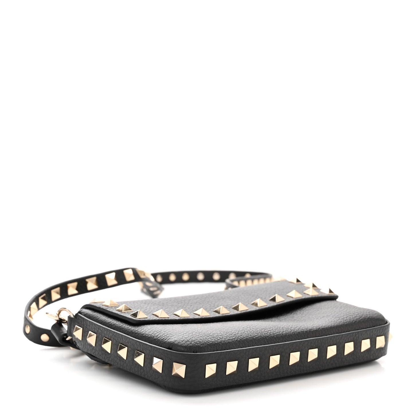 VALENTINO GARAVANI Grainy Calfskin Rockstud Crossbody Pouch Black