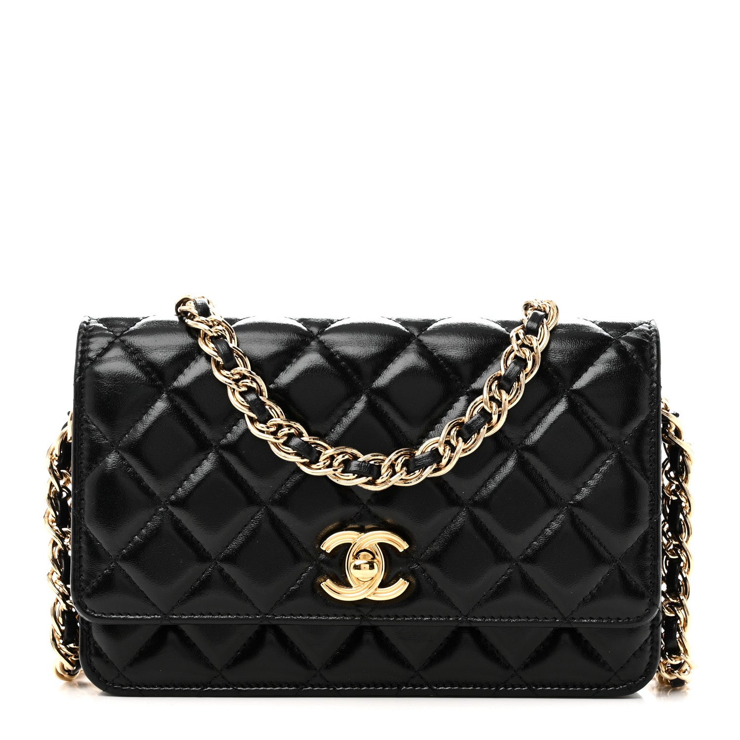 Chanel Shiny Lambskin Quilted Golden Links Wallet On Chain WOC