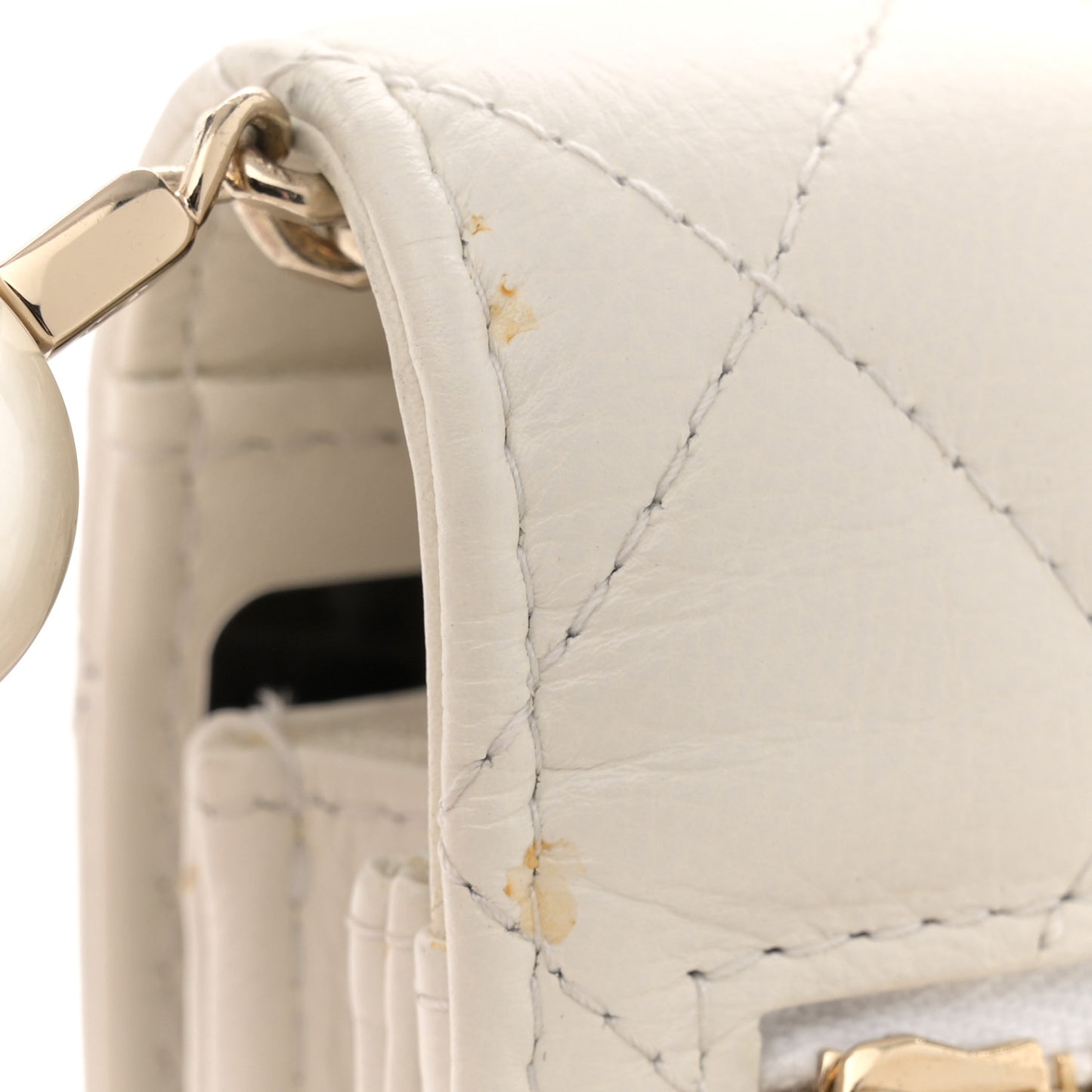 Calfskin Quilted Mini Maxi Pearls Wallet On Chain WOC White