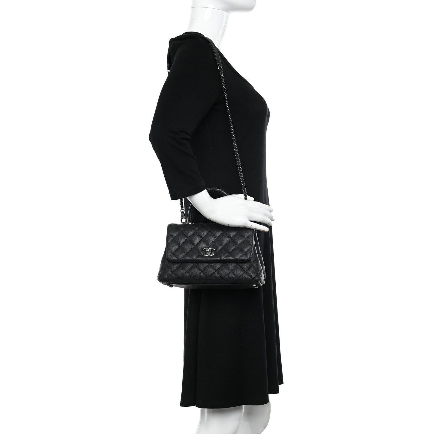 Caviar Lizard Embossed Quilted Mini Coco Handle Flap Black