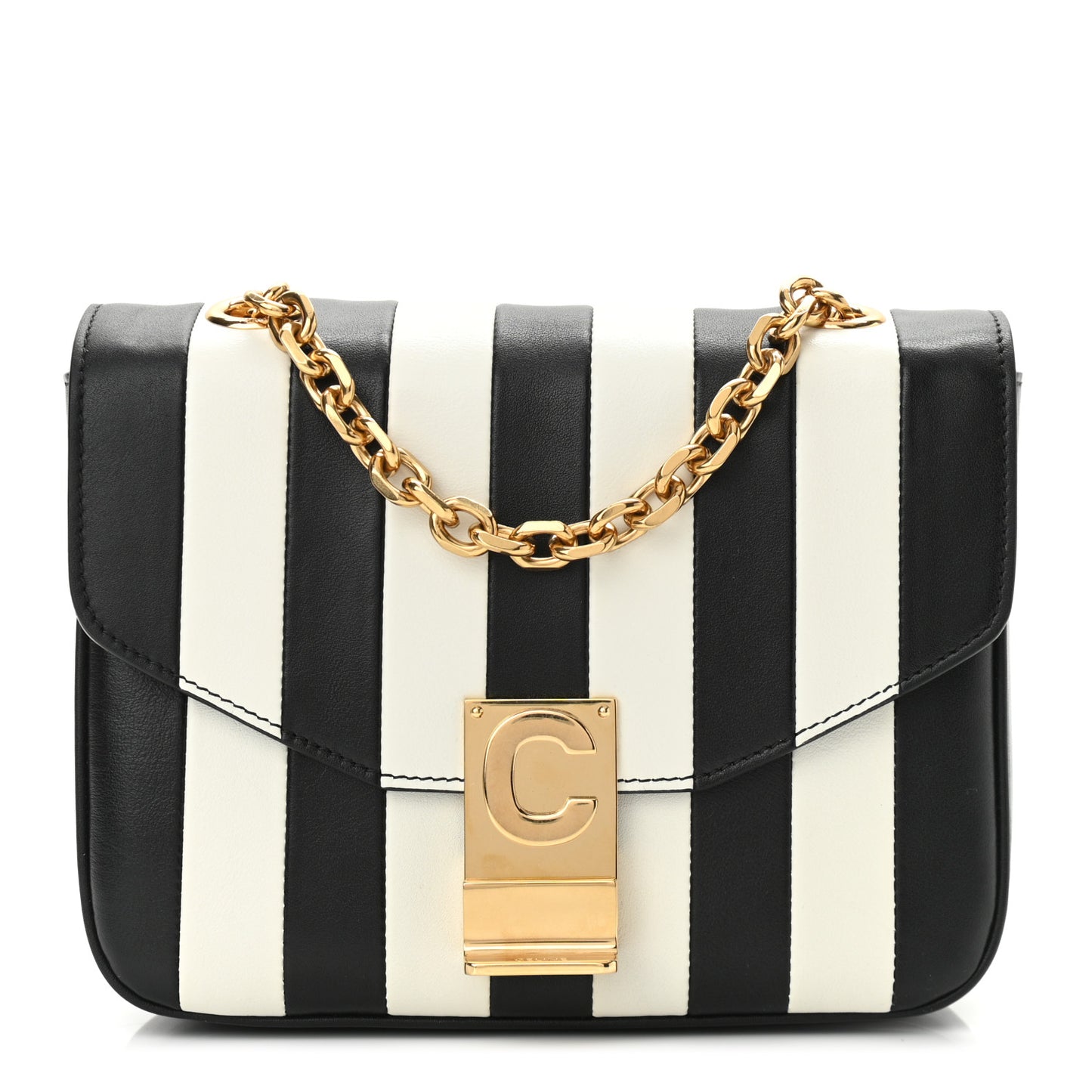 Shiny Calfskin Stripes Small C Bag Black