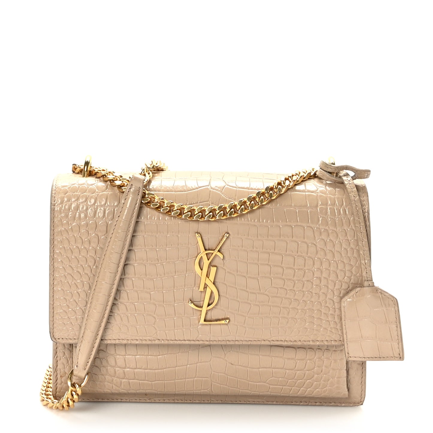 Calfskin Crocodile Embossed Medium Monogram Sunset Dark Beige