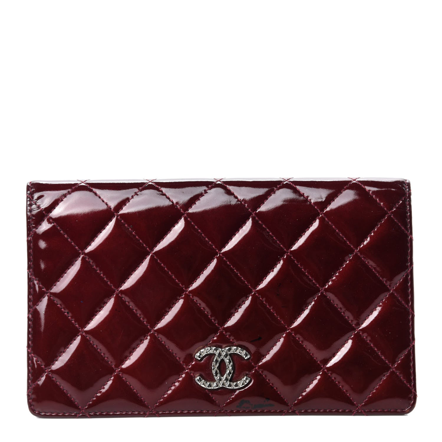 Chanel Patent Quilted Brilliant Yen Wallet Burgundy 1 of 10