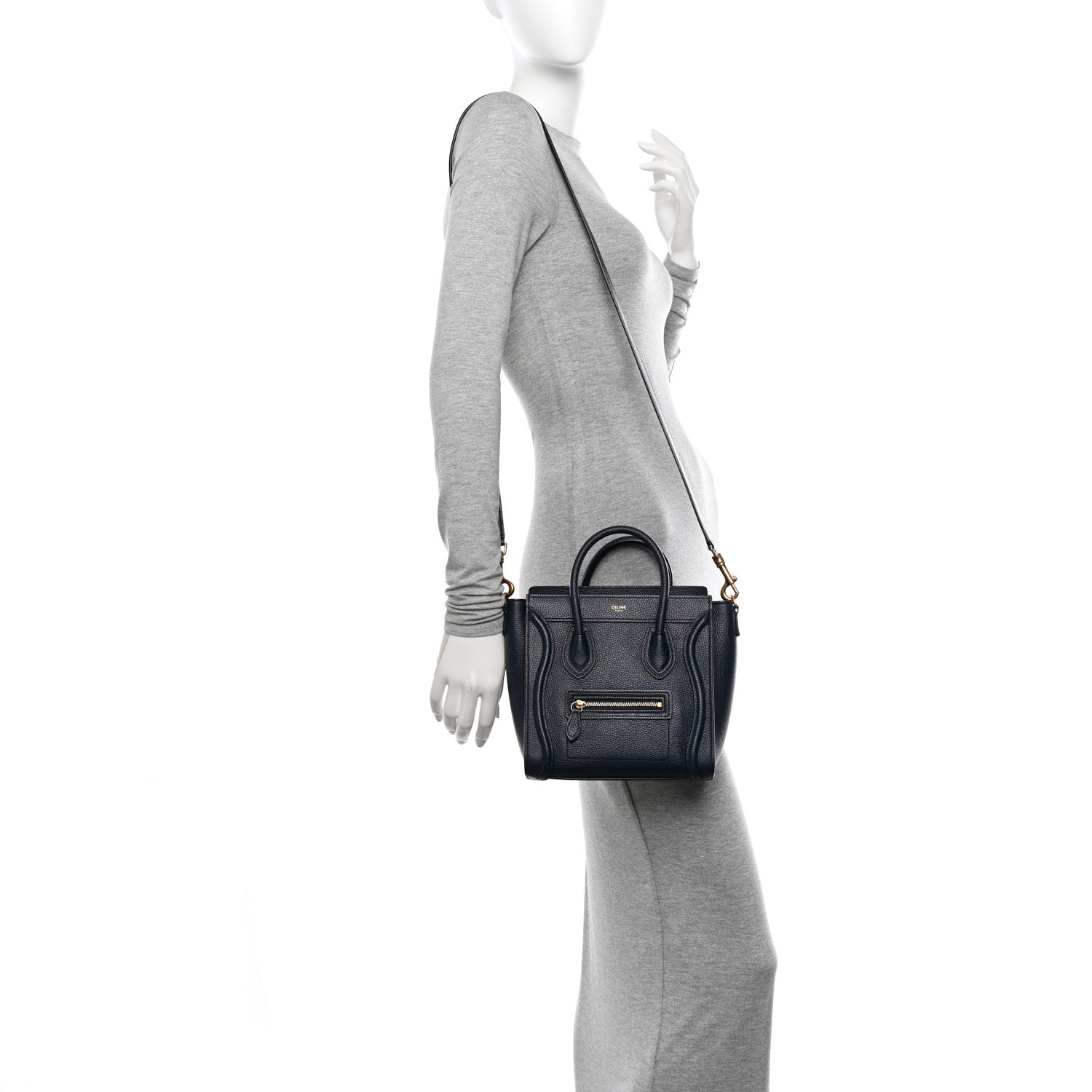Celine Drummed Calfskin Nano Luggage Navy Blue 2 of 10