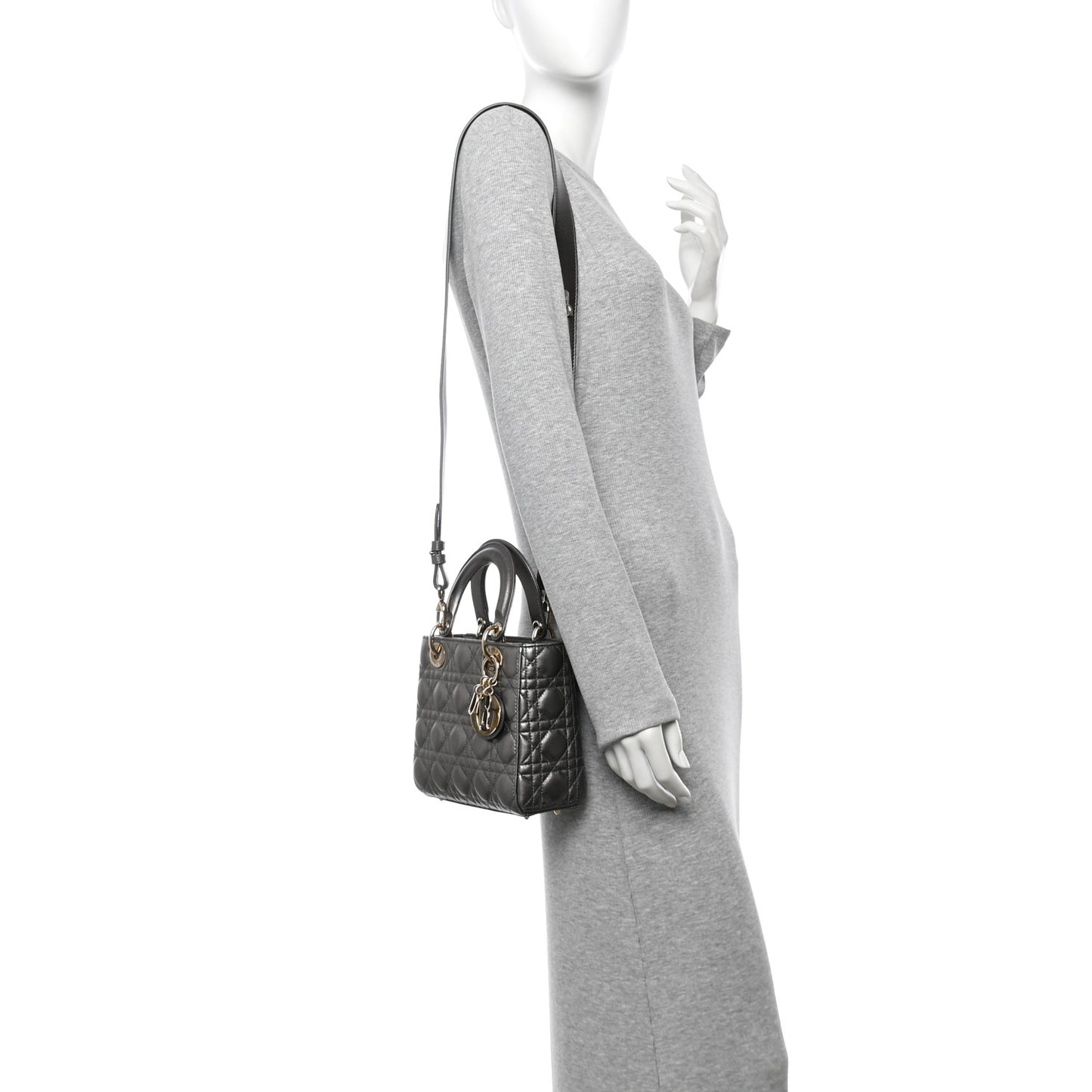Lambskin Cannage Small My ABCDior Lady Dior Metallic Grey