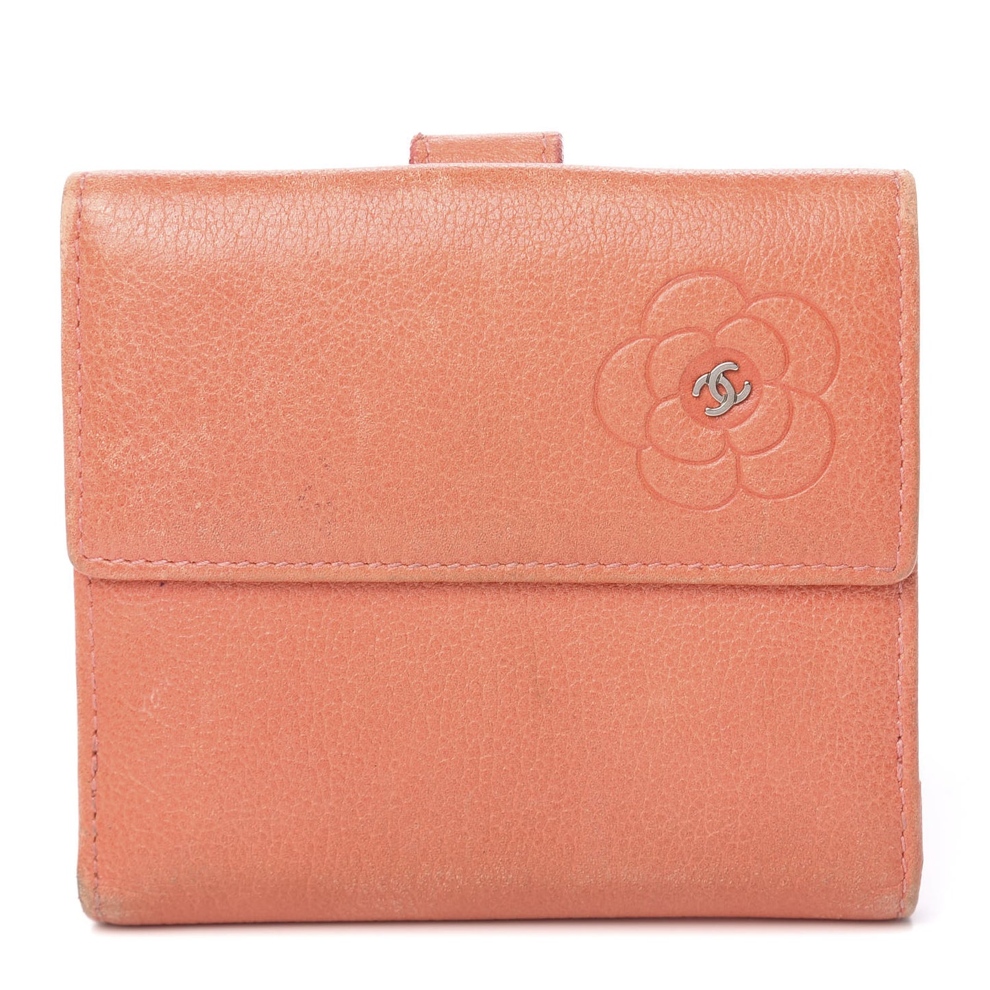 Goatskin Camellia Embossed Card Holder Orange