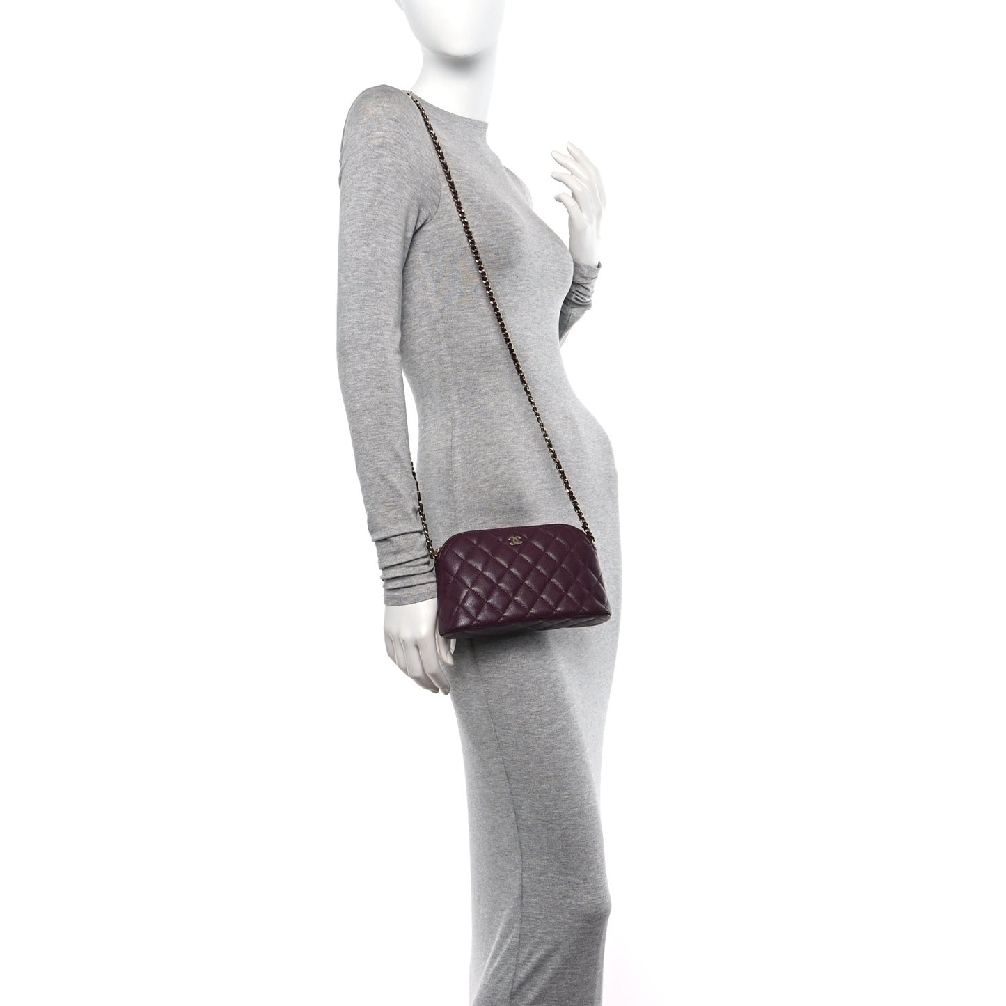 Caviar Quilted Classic Clutch With Chain Dark Burgundy