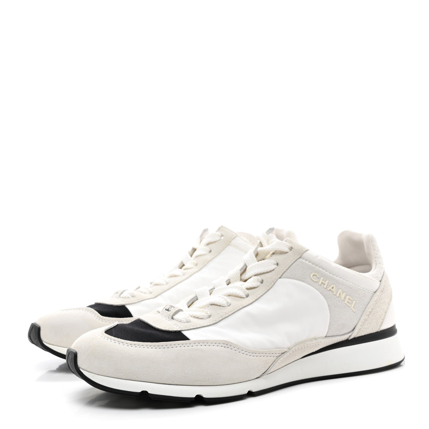 Nylon Suede Kidskin Calfskin Logo Sneakers 39.5 White Black