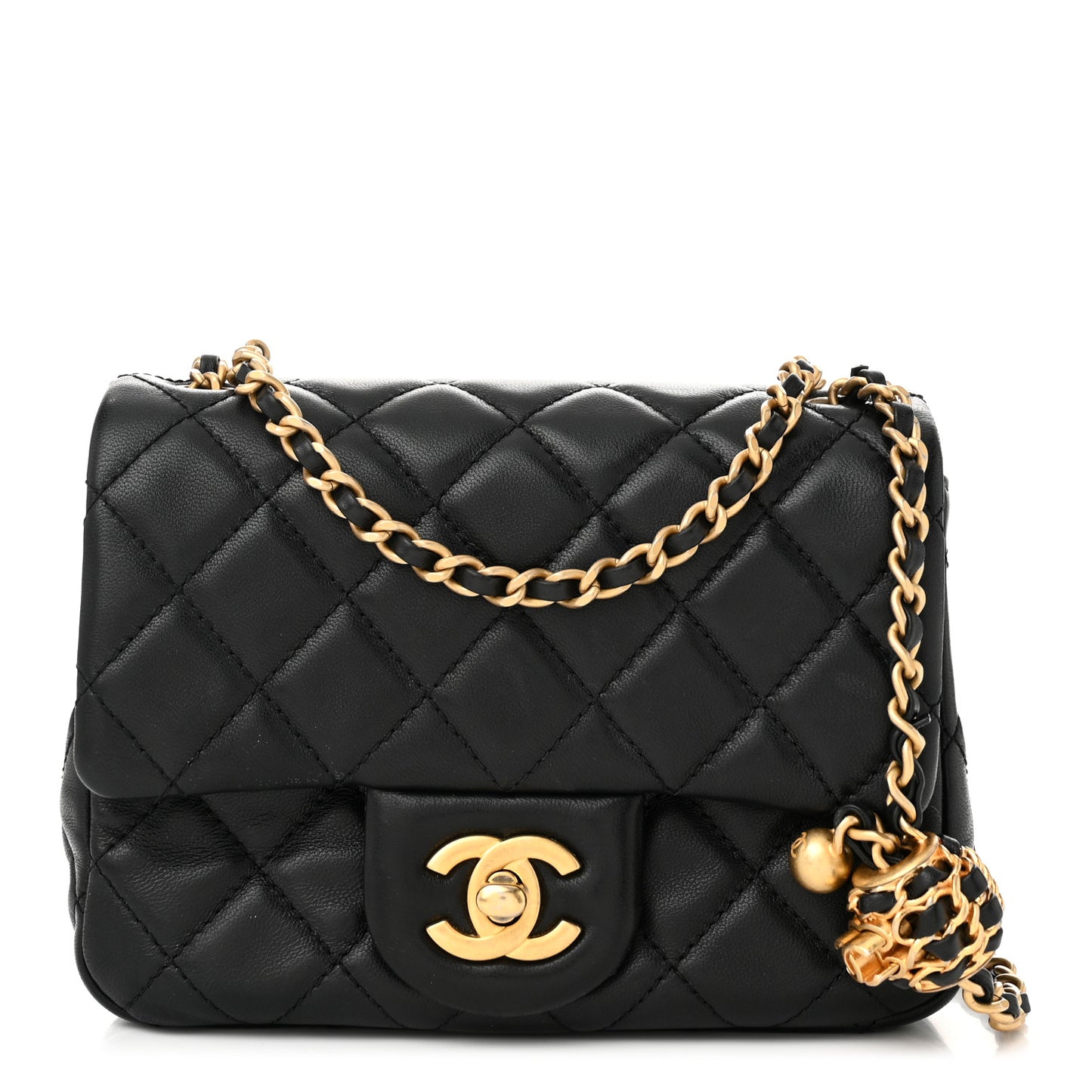 Lambskin Quilted Mini Pearl Crush Flap Black