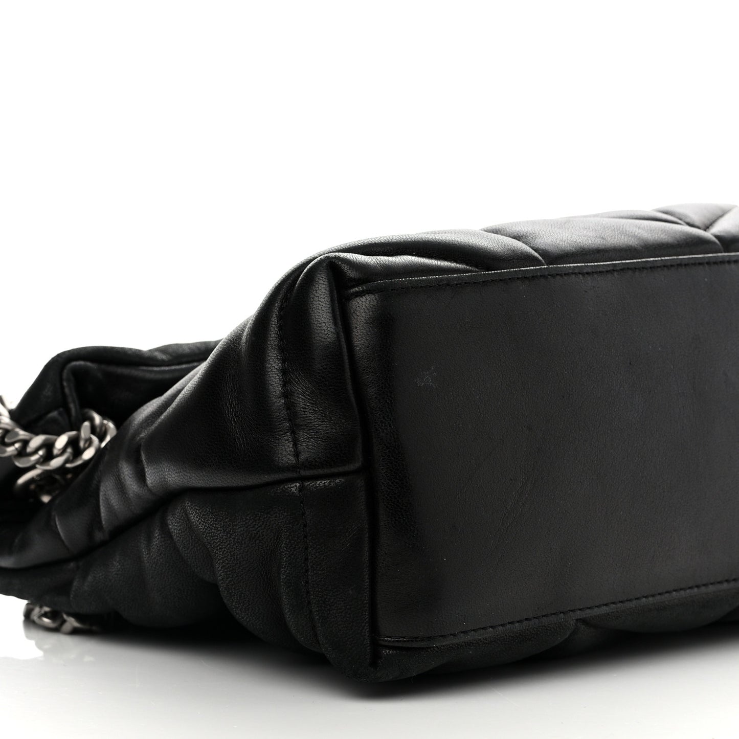 Lambskin Quilted Small Loulou Puffer Monogram Chain Satchel Black